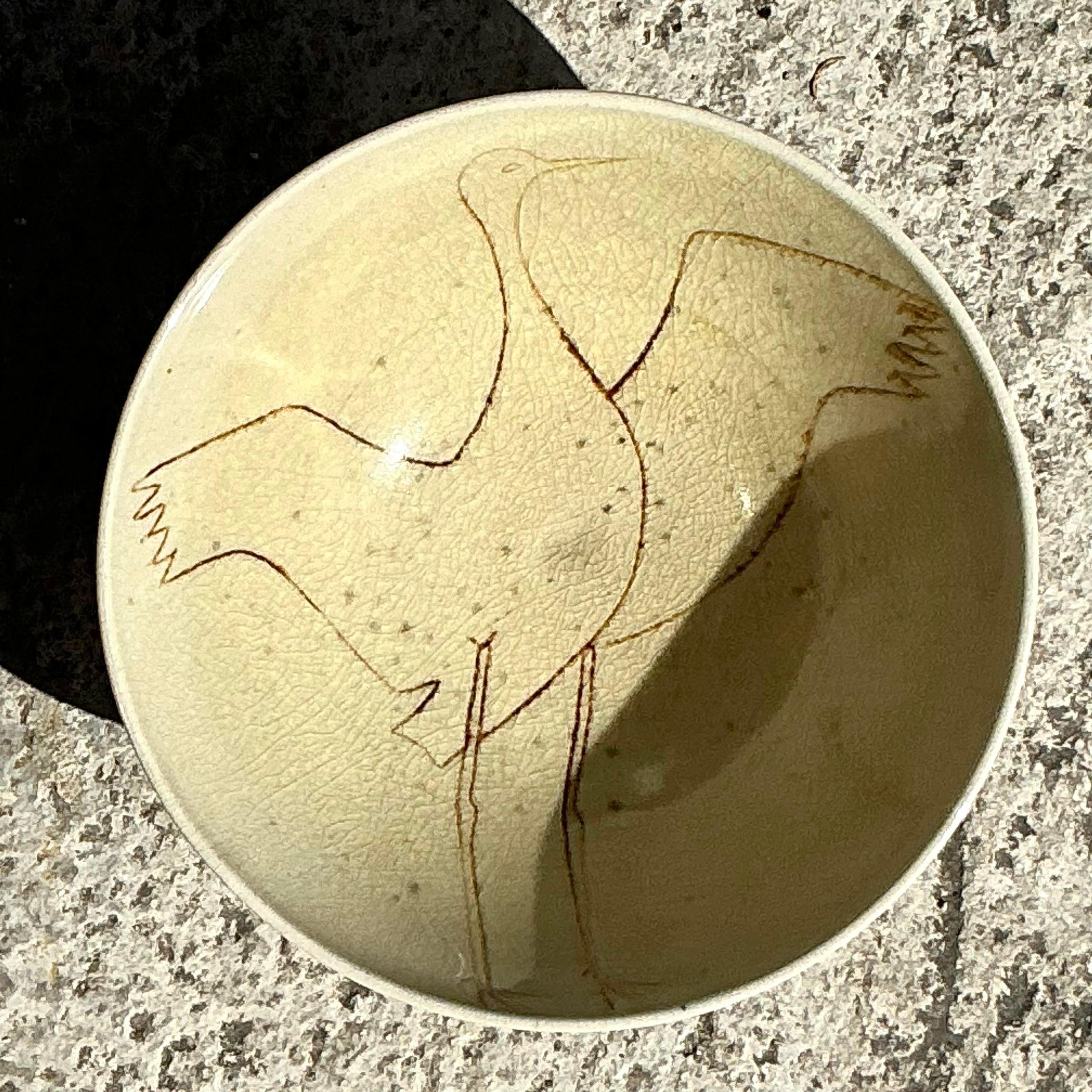 Ciotola a forma di gru in Studio Pottery originale Boho d'epoca in vendita 4