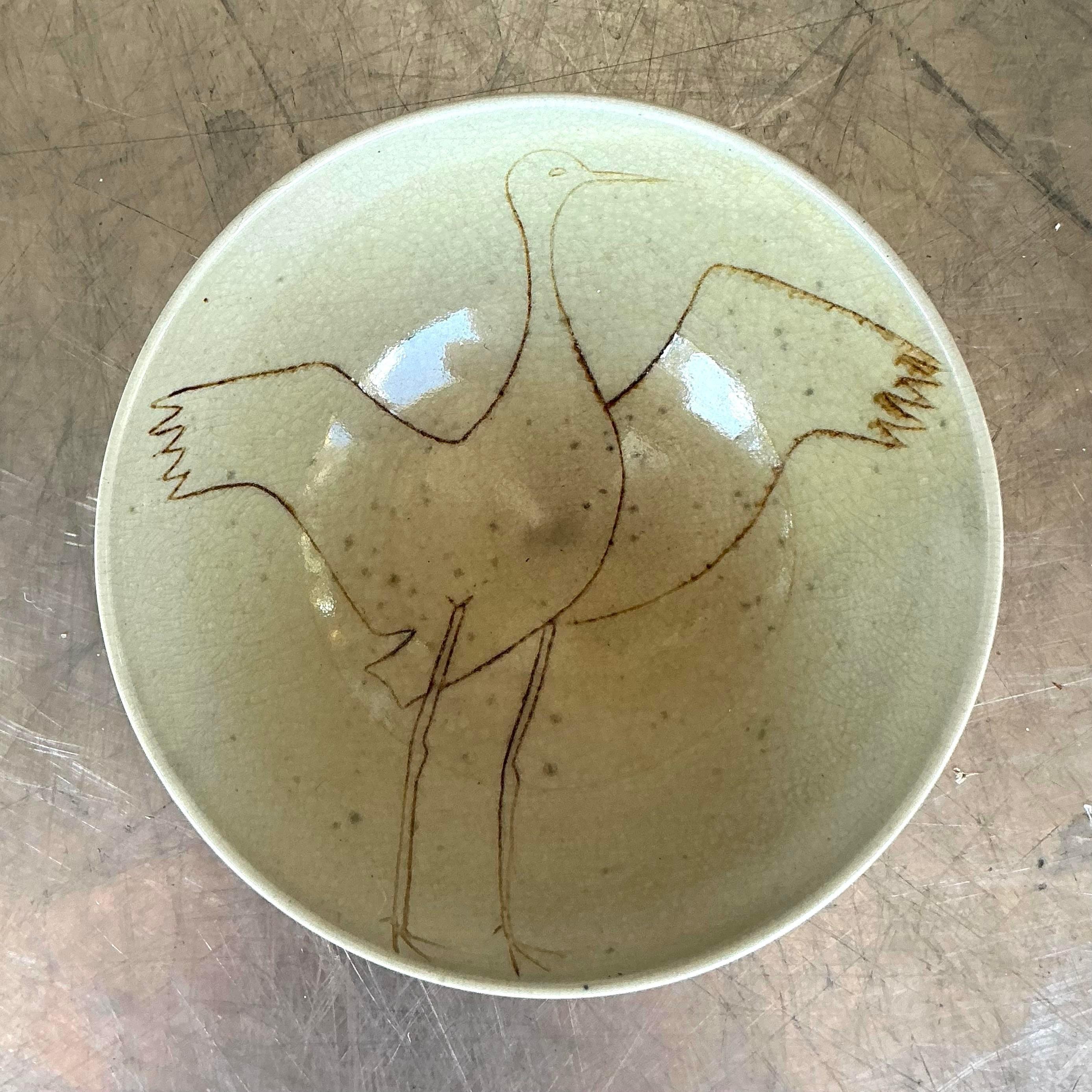 Americano Ciotola a forma di gru in Studio Pottery originale Boho d'epoca in vendita
