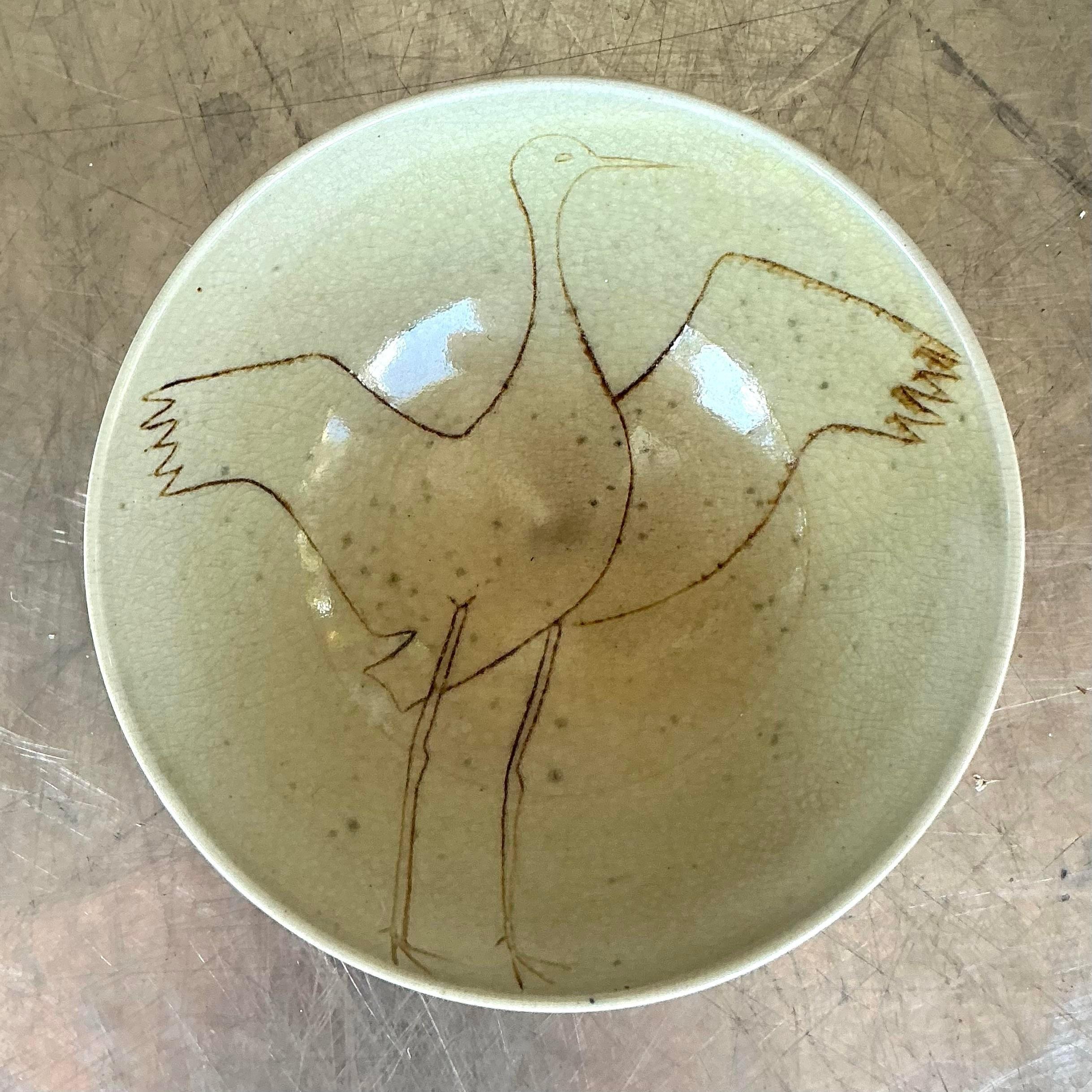 Ciotola a forma di gru in Studio Pottery originale Boho d'epoca In condizioni buone in vendita a West Palm Beach, FL