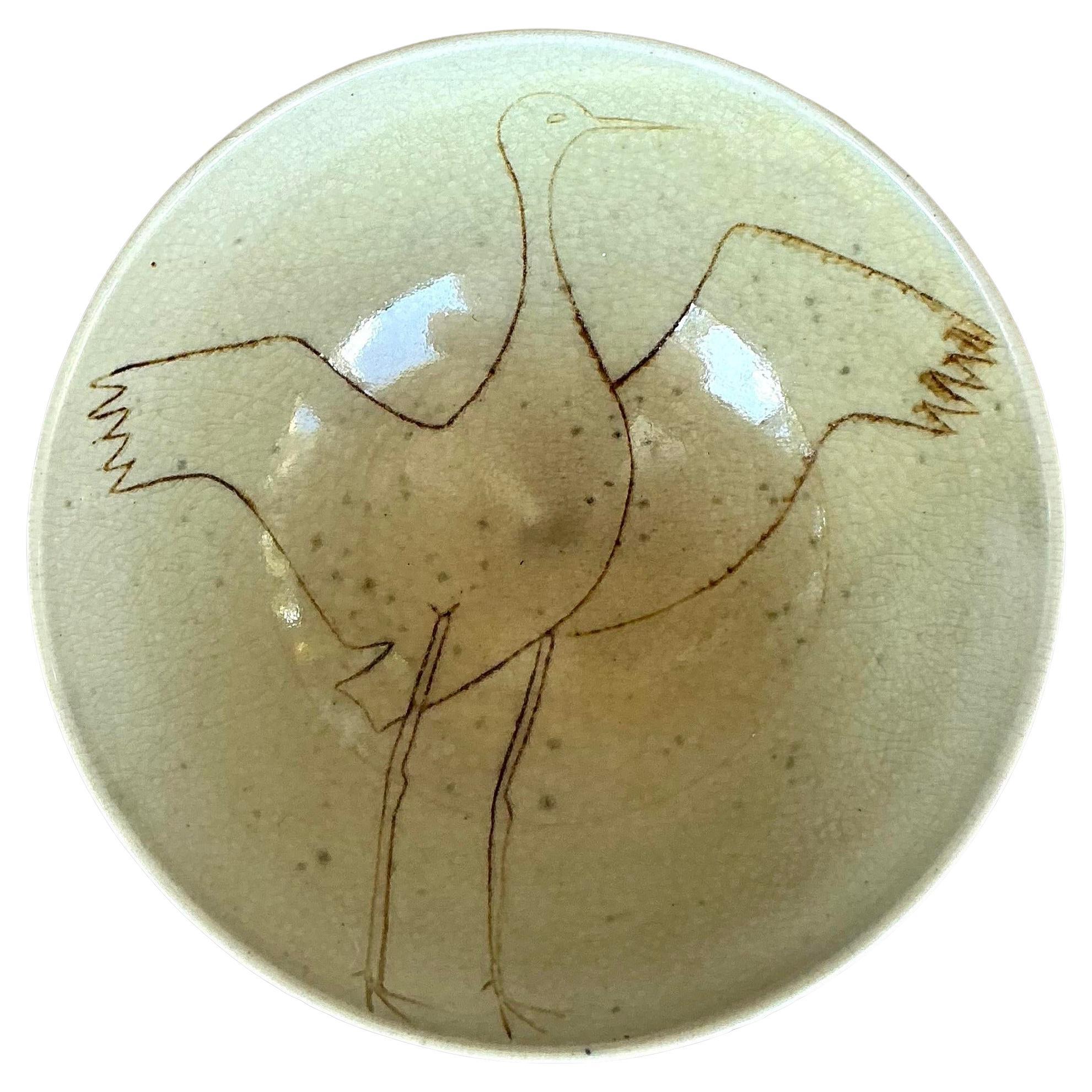 Vintage Boho Original Studio Pottery Crane Bowl (bol à grue)