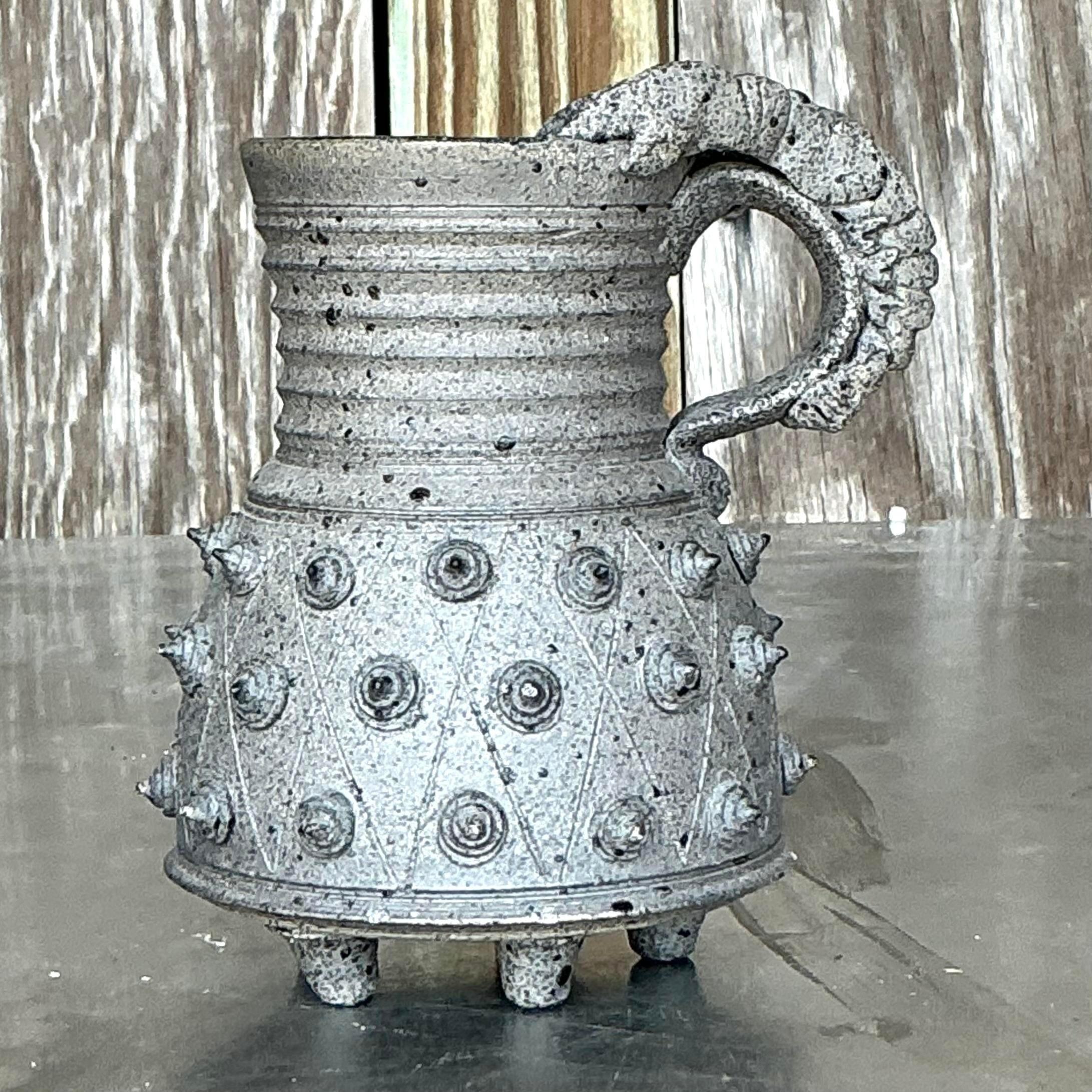Brutalist Vintage Boho Original Studio Pottery Crawdad Vase For Sale