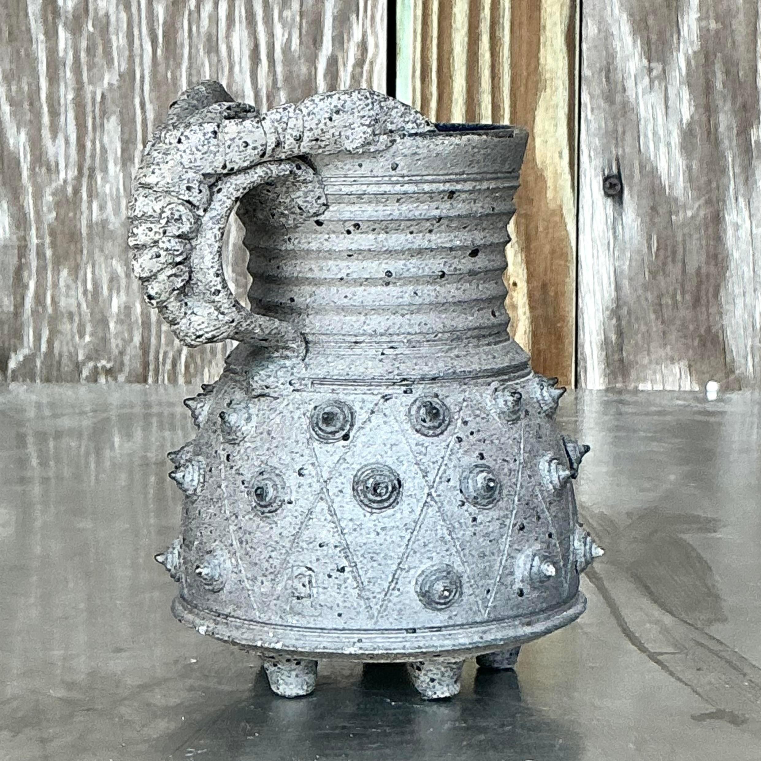 American Vintage Boho Original Studio Pottery Crawdad Vase For Sale