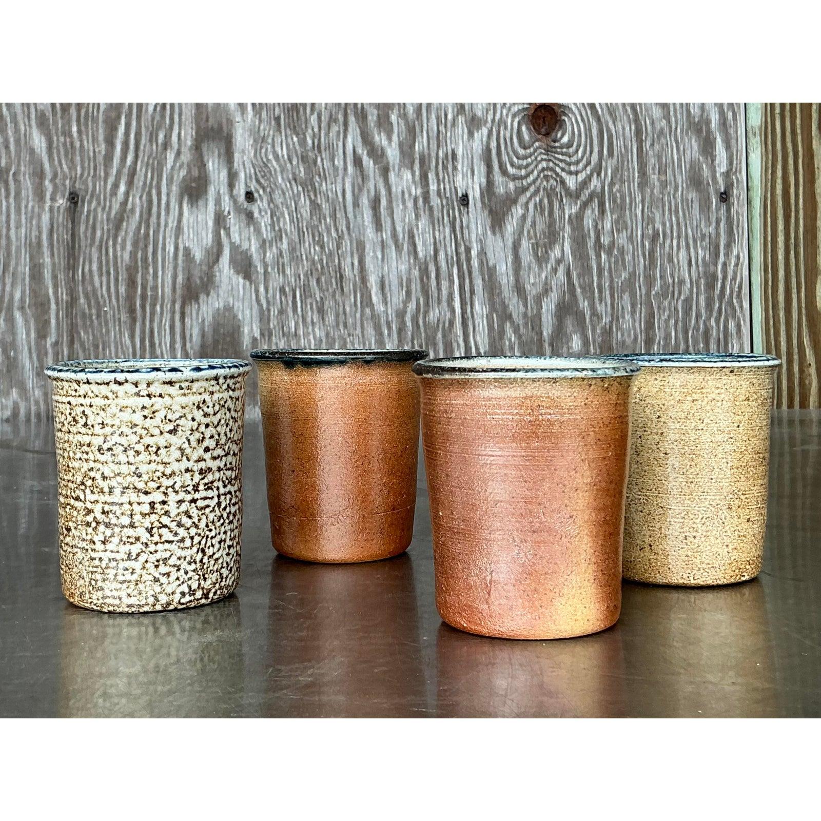 American Vintage Boho Original Studio Pottery Cups - Set of 4 For Sale