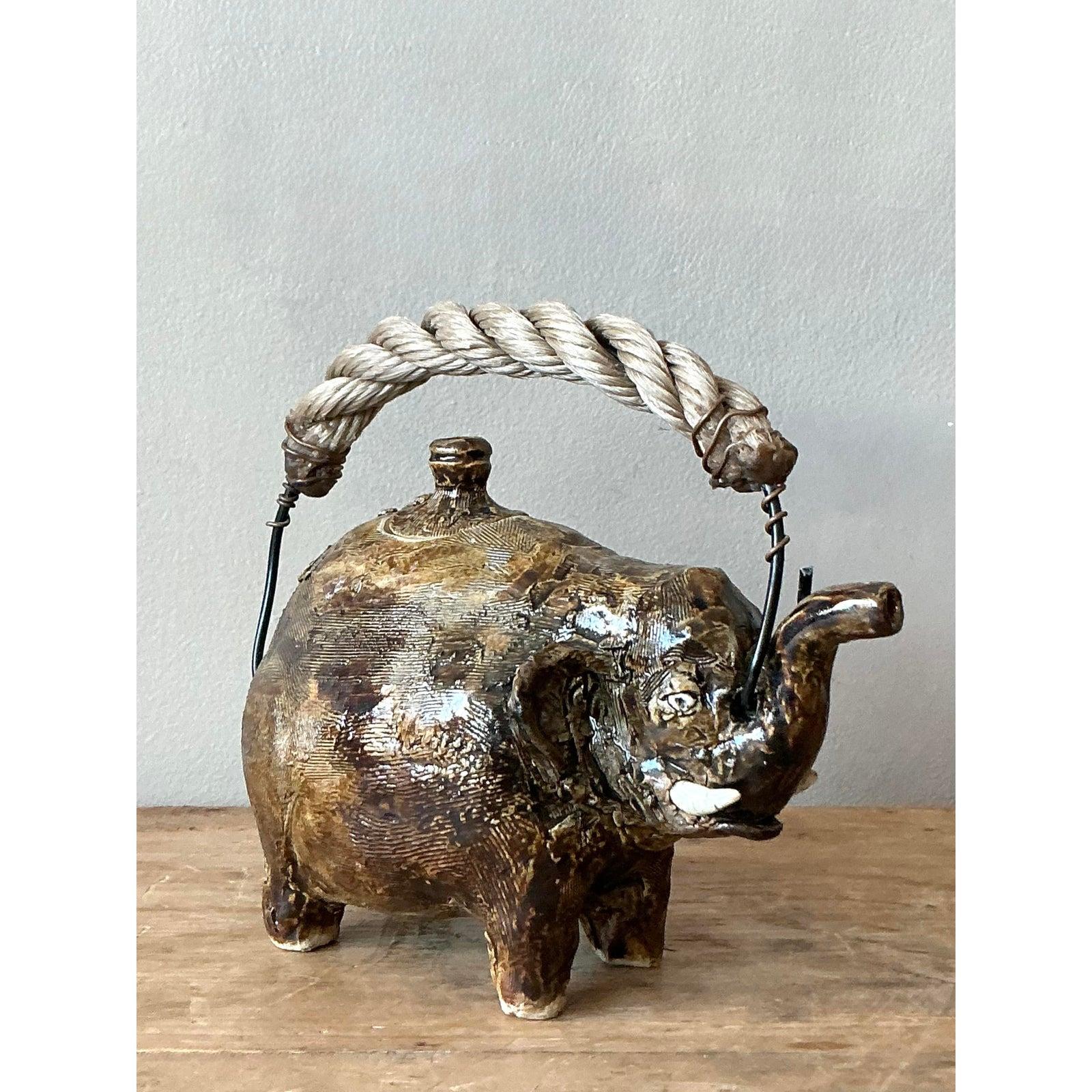 Vintage Boho Original Studio Pottery Elephant Teapot For Sale 1
