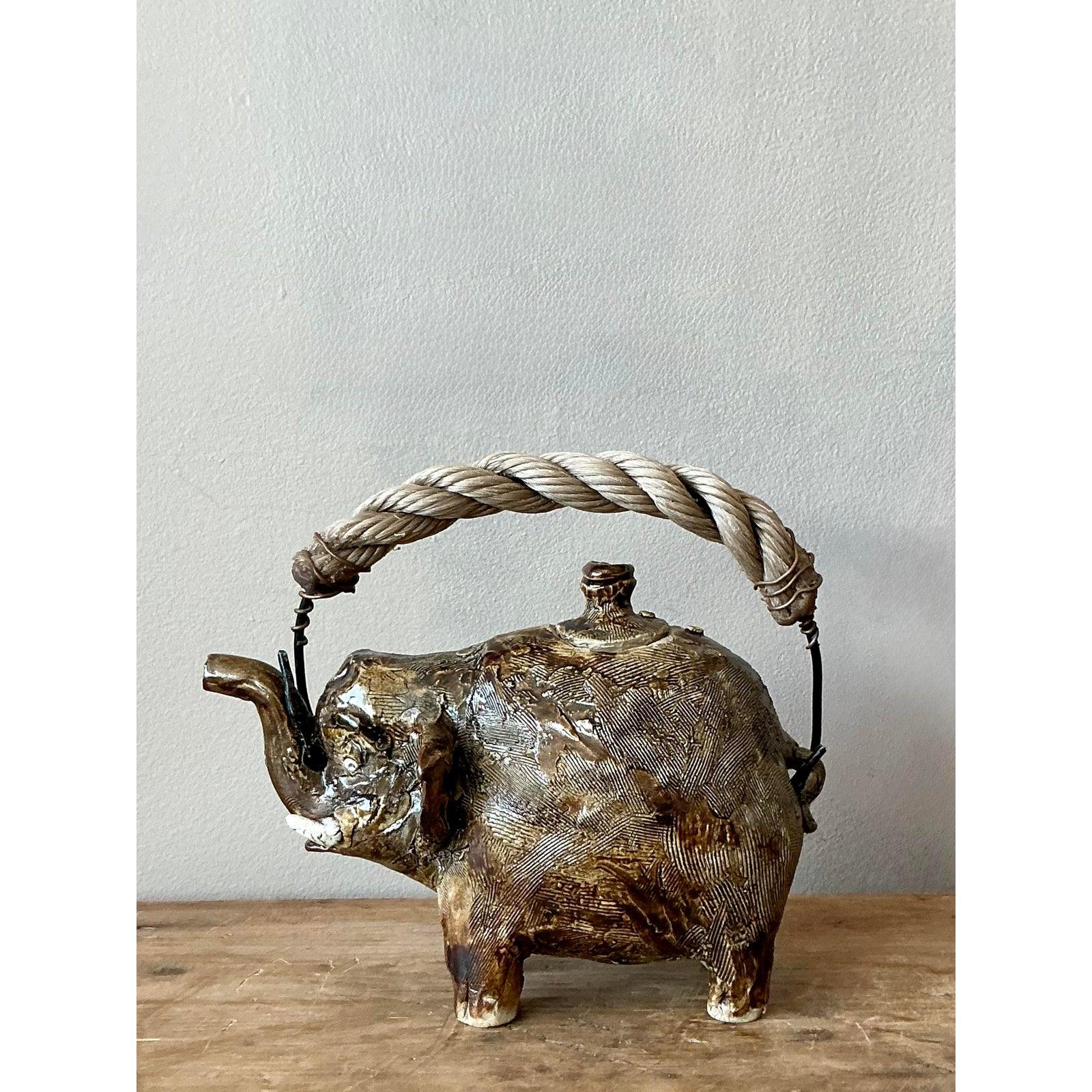Vintage Boho Original Studio Pottery Elephant Teapot For Sale 2