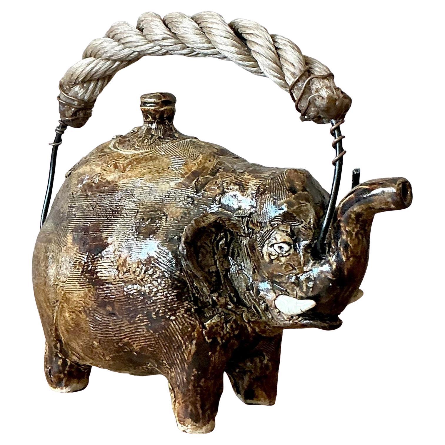 Vintage Boho Original Studio Pottery Elephant Teapot For Sale