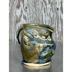 Vintage Boho Original Studio Pottery Face Pitcher