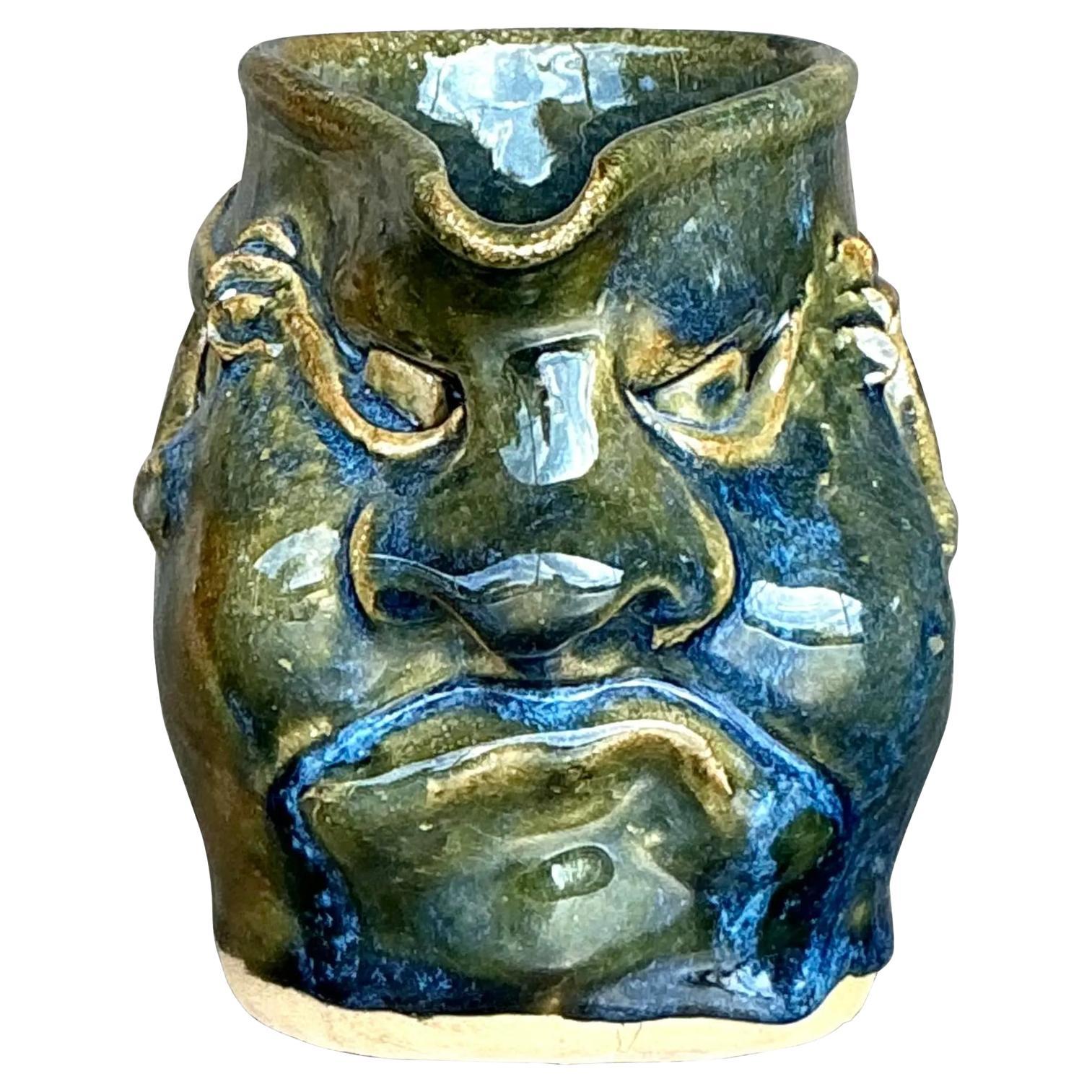 Vintage Boho Original Studio Pottery Face Pitcher