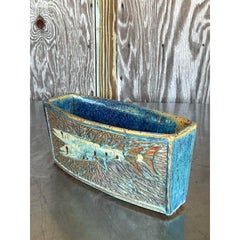 Vintage Boho Original Studio Pottery Fish Vase