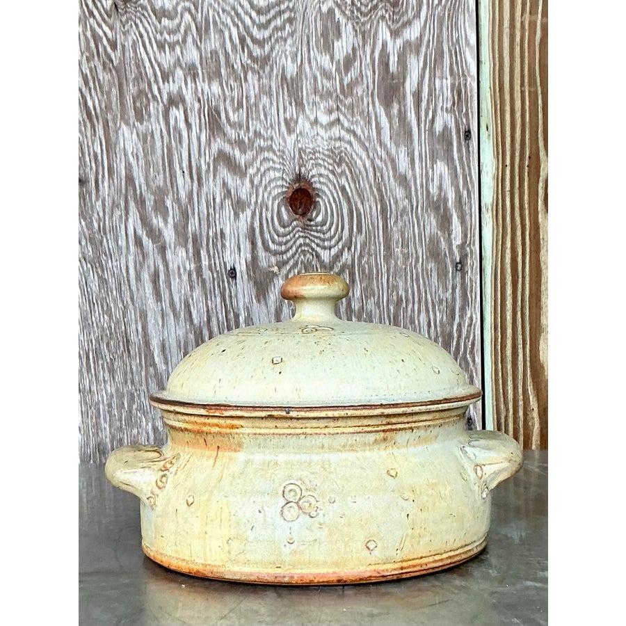 American Vintage Boho Original Studio Pottery Lidded Bowl For Sale