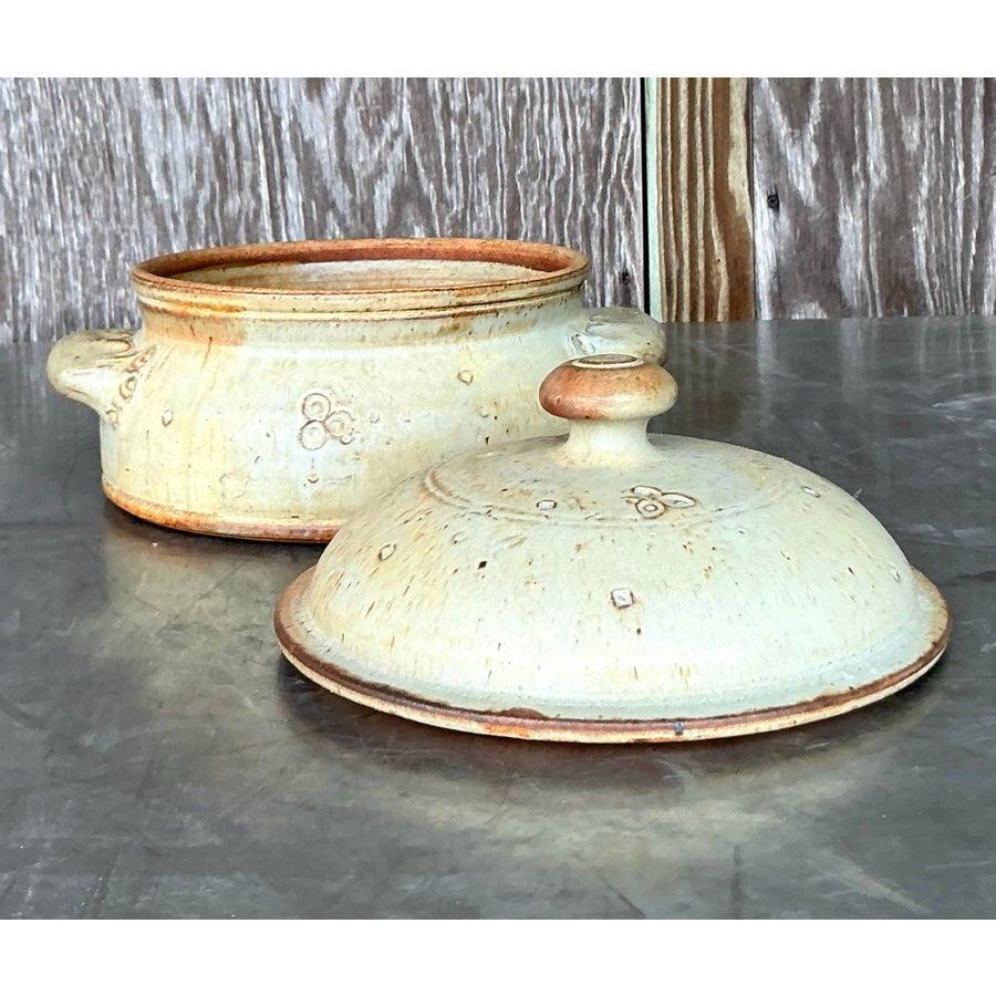 Vintage Boho Original Studio Pottery Lidded Bowl In Good Condition For Sale In West Palm Beach, FL