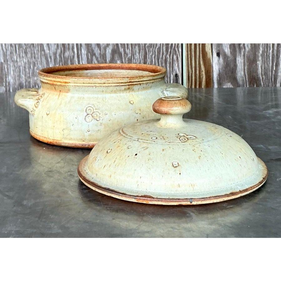 20th Century Vintage Boho Original Studio Pottery Lidded Bowl For Sale