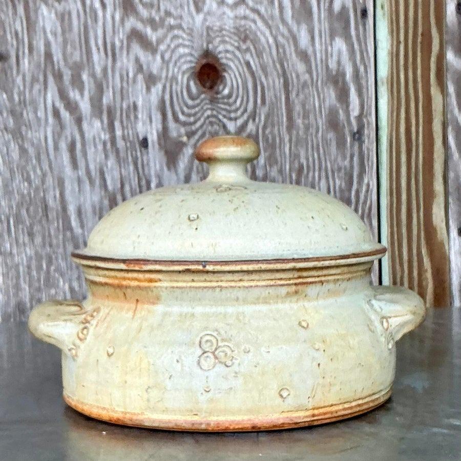 Vintage Boho Original Studio Pottery Lidded Bowl For Sale 1