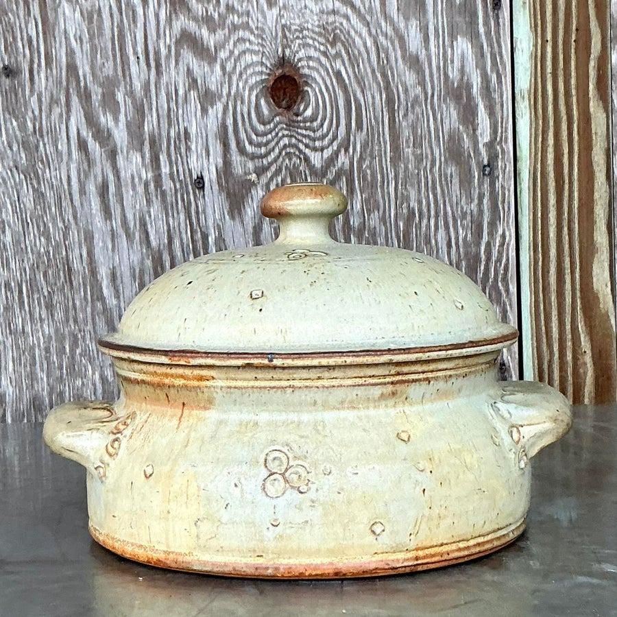 Vintage Boho Original Studio Pottery Lidded Bowl For Sale 2