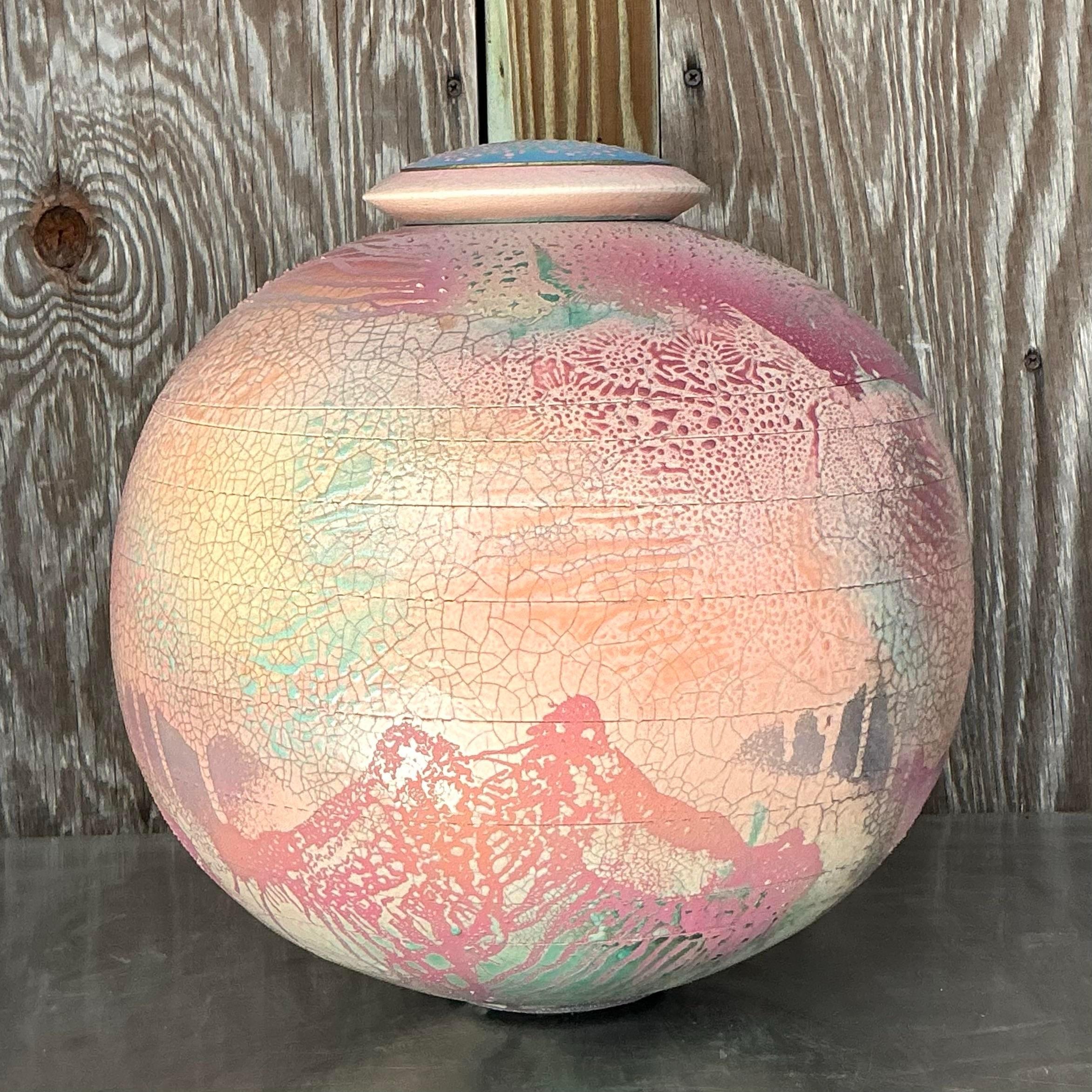 Américain Urne à couvercle Vintage Boho Original Studio Pottery en vente