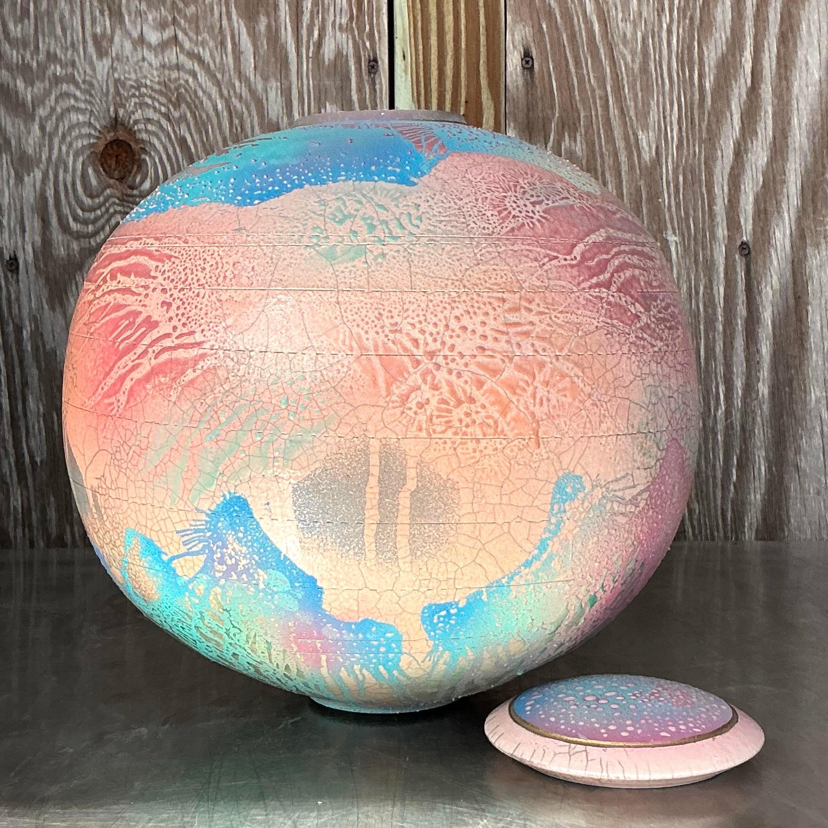 Urne à couvercle Vintage Boho Original Studio Pottery Bon état - En vente à West Palm Beach, FL