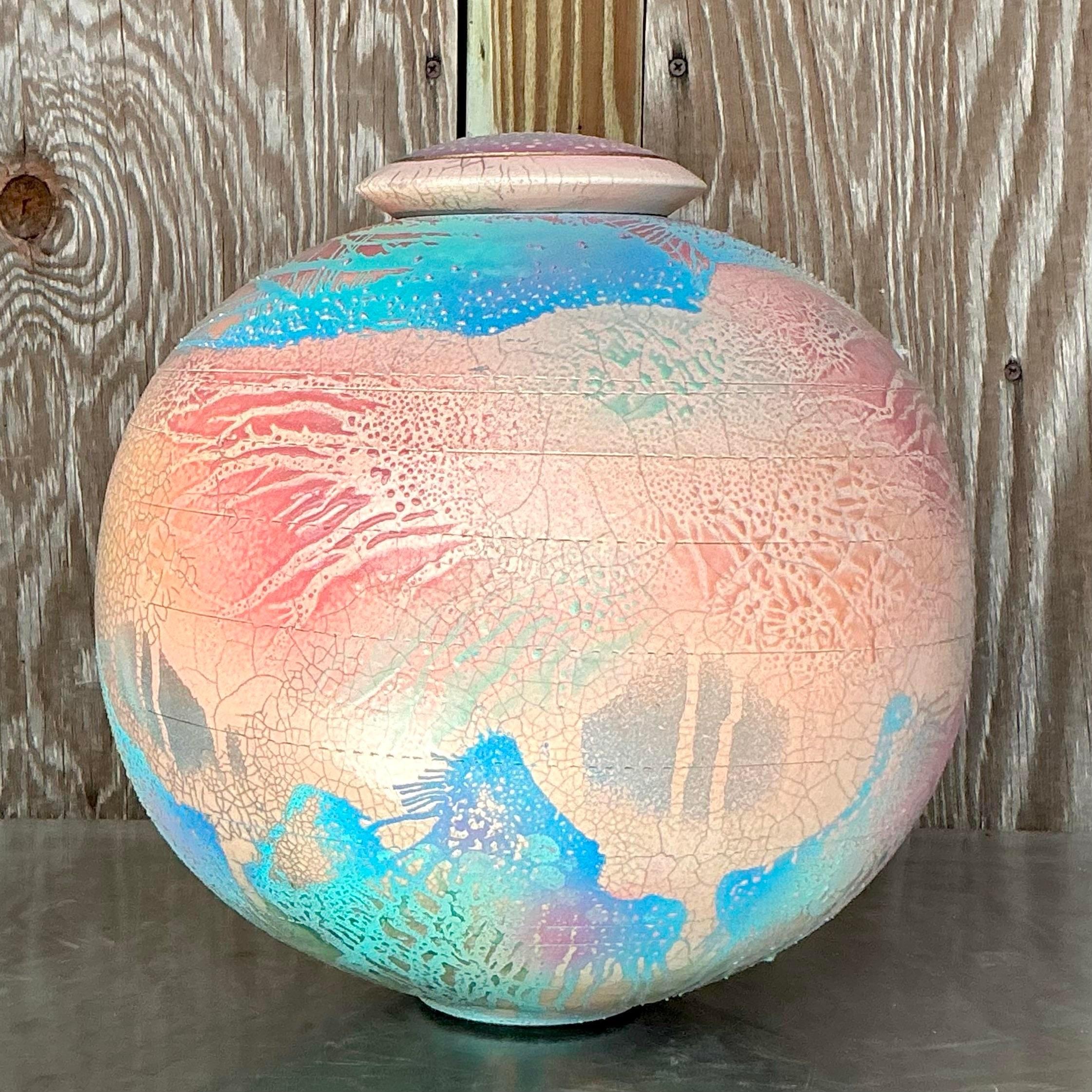 20ième siècle Urne à couvercle Vintage Boho Original Studio Pottery en vente