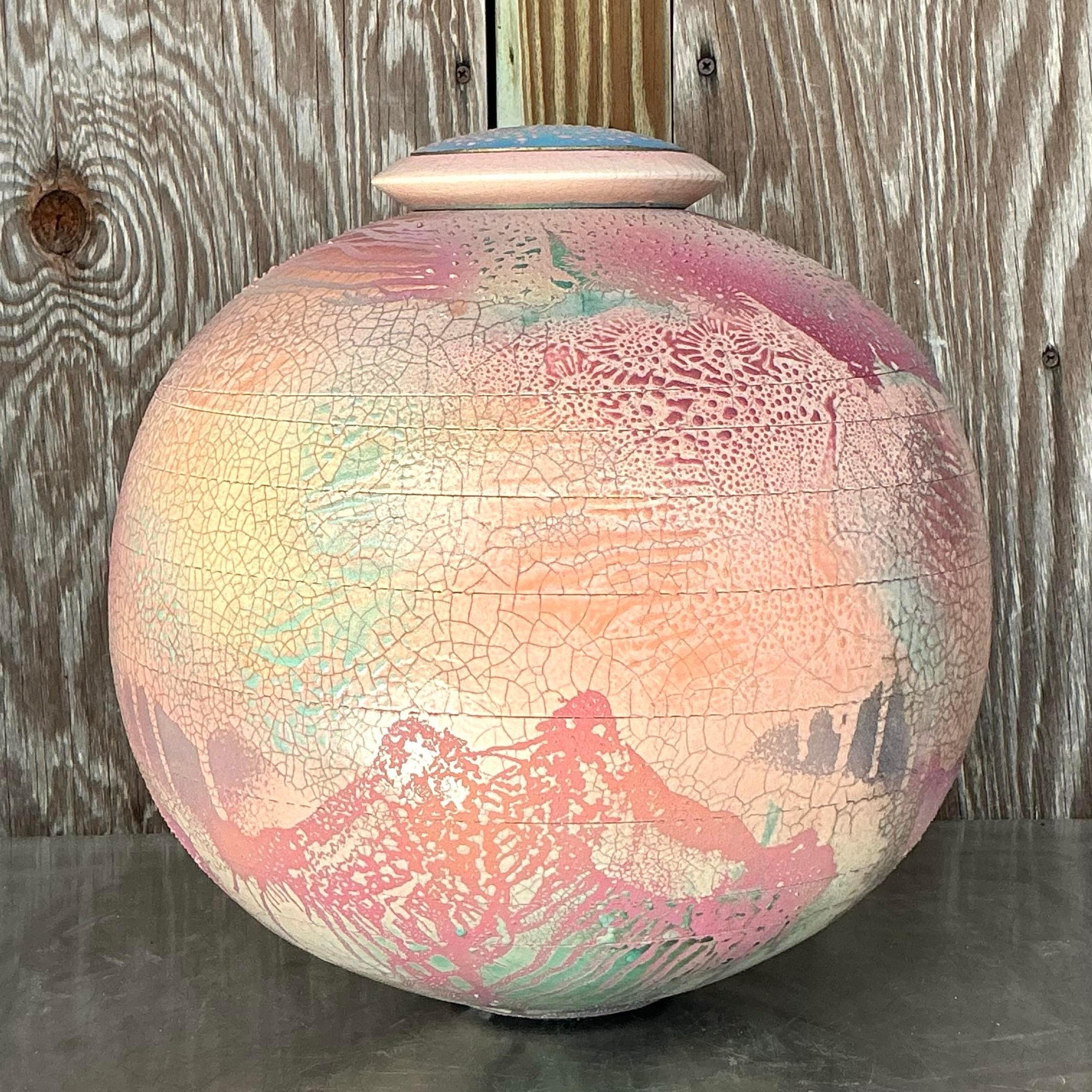 Poteries Urne à couvercle Vintage Boho Original Studio Pottery en vente