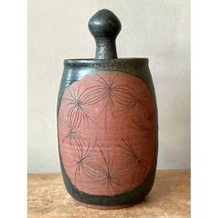 Vintage Boho Original Studio Pottery Lidded Vase