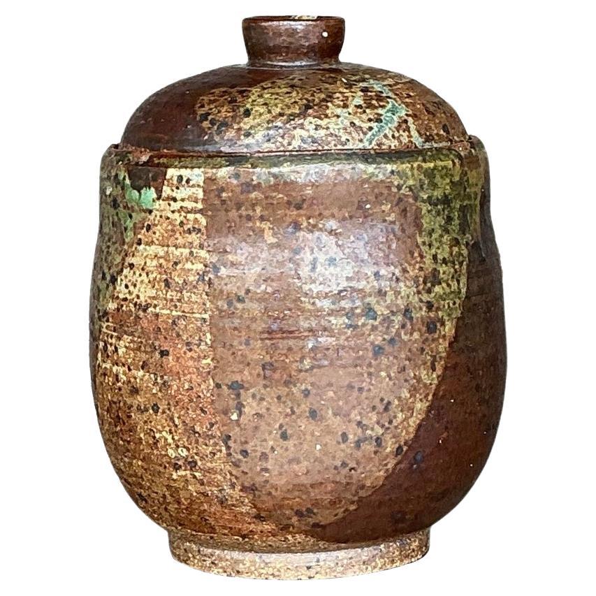 Vaso con coperchio di Studio Pottery originale vintage Boho