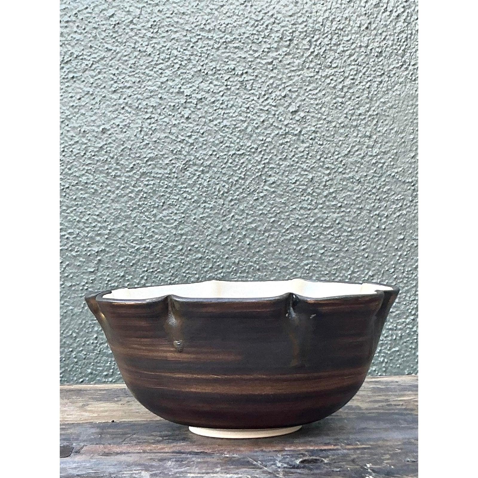 Americano Ciotola d'epoca Boho Original Studio Pottery Nipped Bowl in vendita