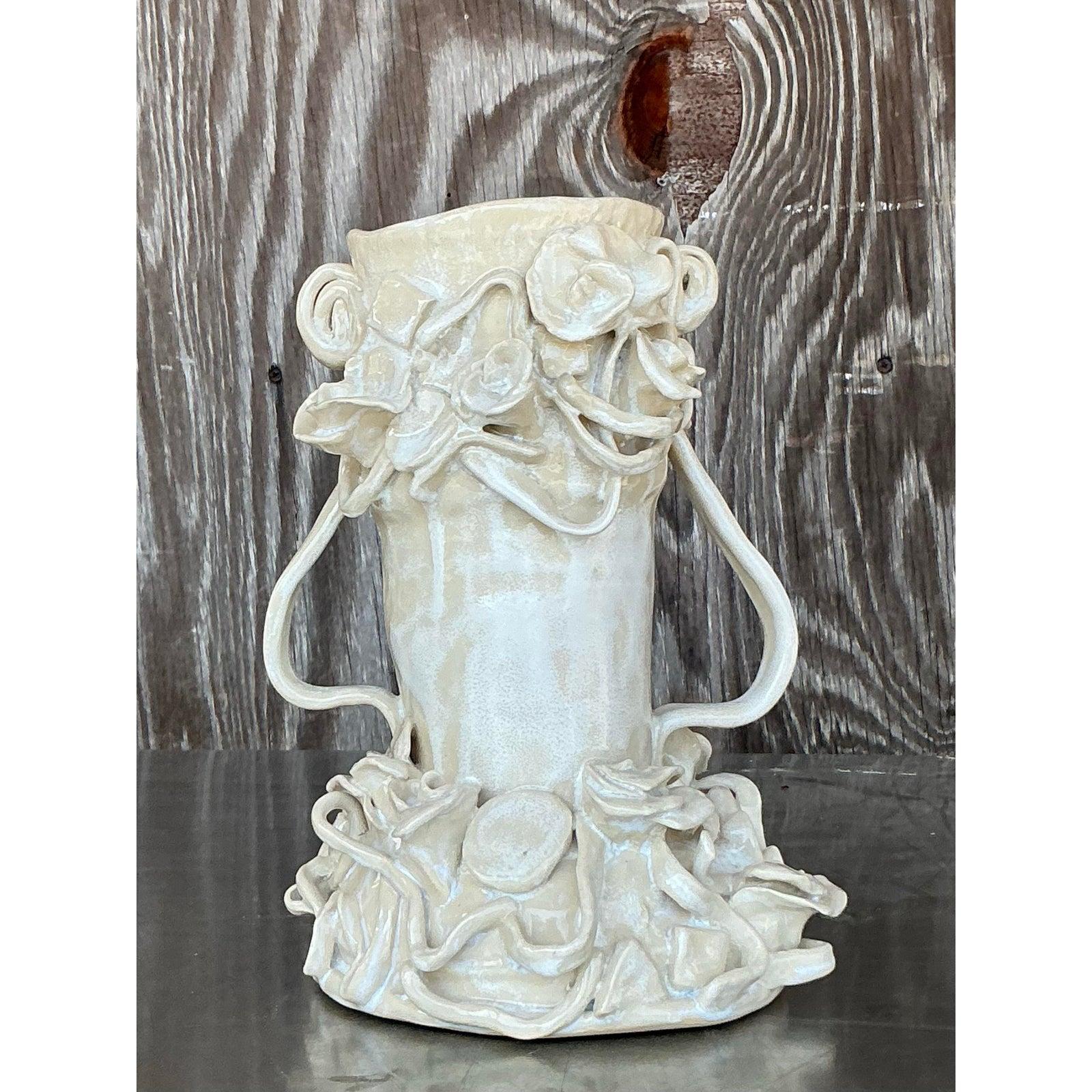 Vaso a petali d'epoca Boho Original Studio Pottery in vendita 3