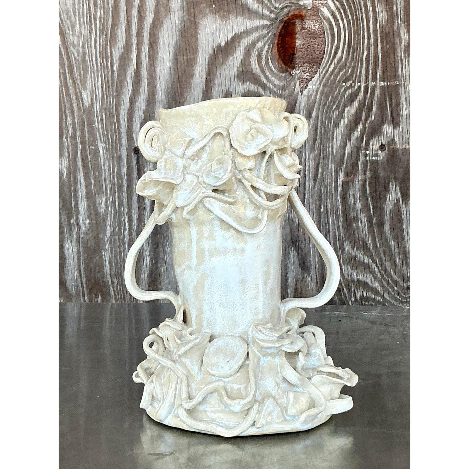 Art Nouveau Vaso a petali d'epoca Boho Original Studio Pottery in vendita