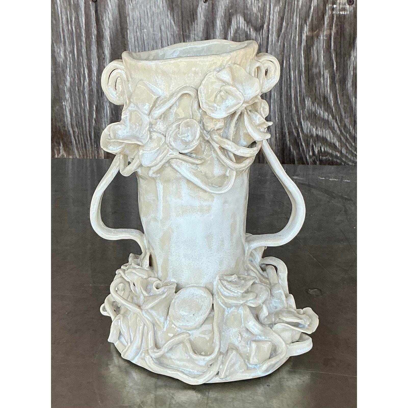 Americano Vaso a petali d'epoca Boho Original Studio Pottery in vendita