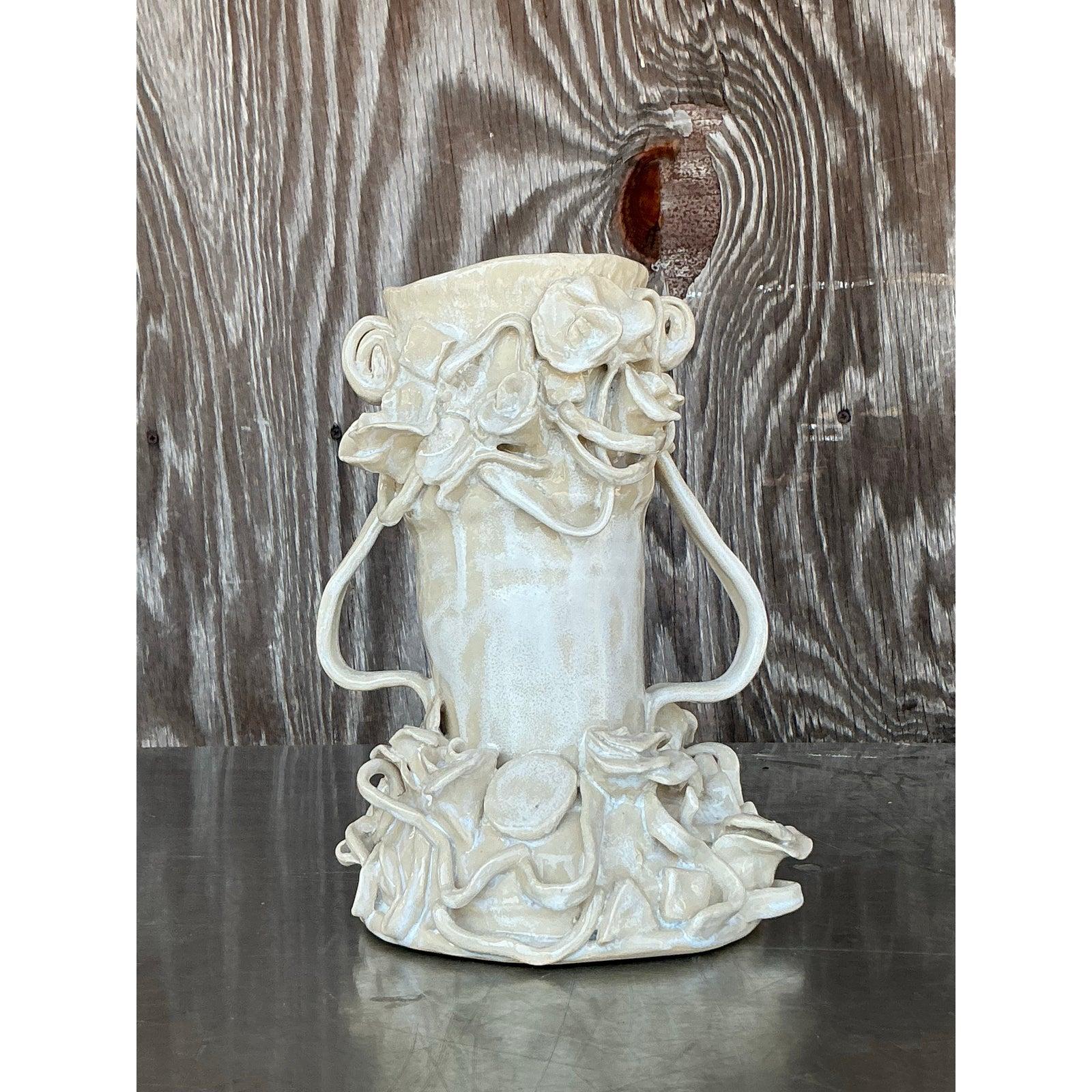 XXI secolo e contemporaneo Vaso a petali d'epoca Boho Original Studio Pottery in vendita