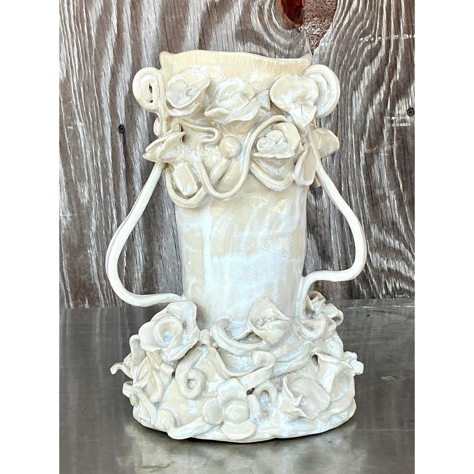 Vaso a petali d'epoca Boho Original Studio Pottery in vendita 1