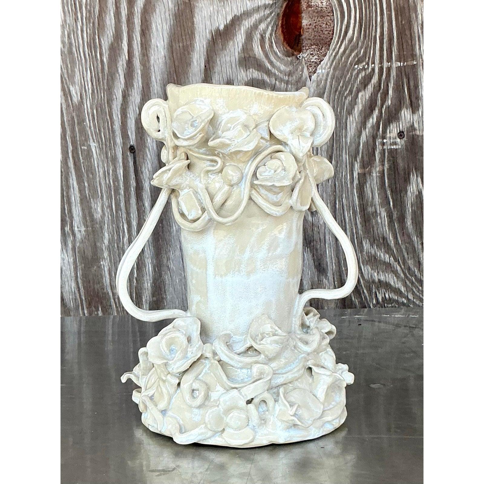 Vaso a petali d'epoca Boho Original Studio Pottery in vendita 2