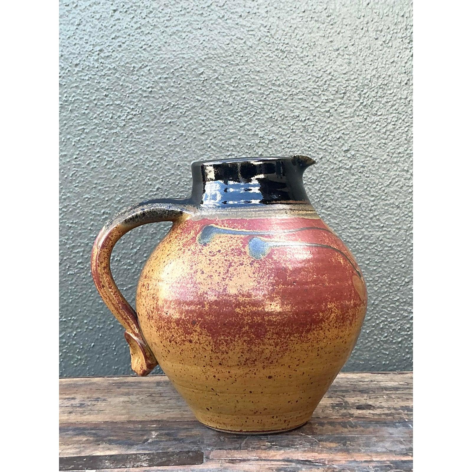 Vintage Boho Original Studio Pottery Pitcher For Sale 4