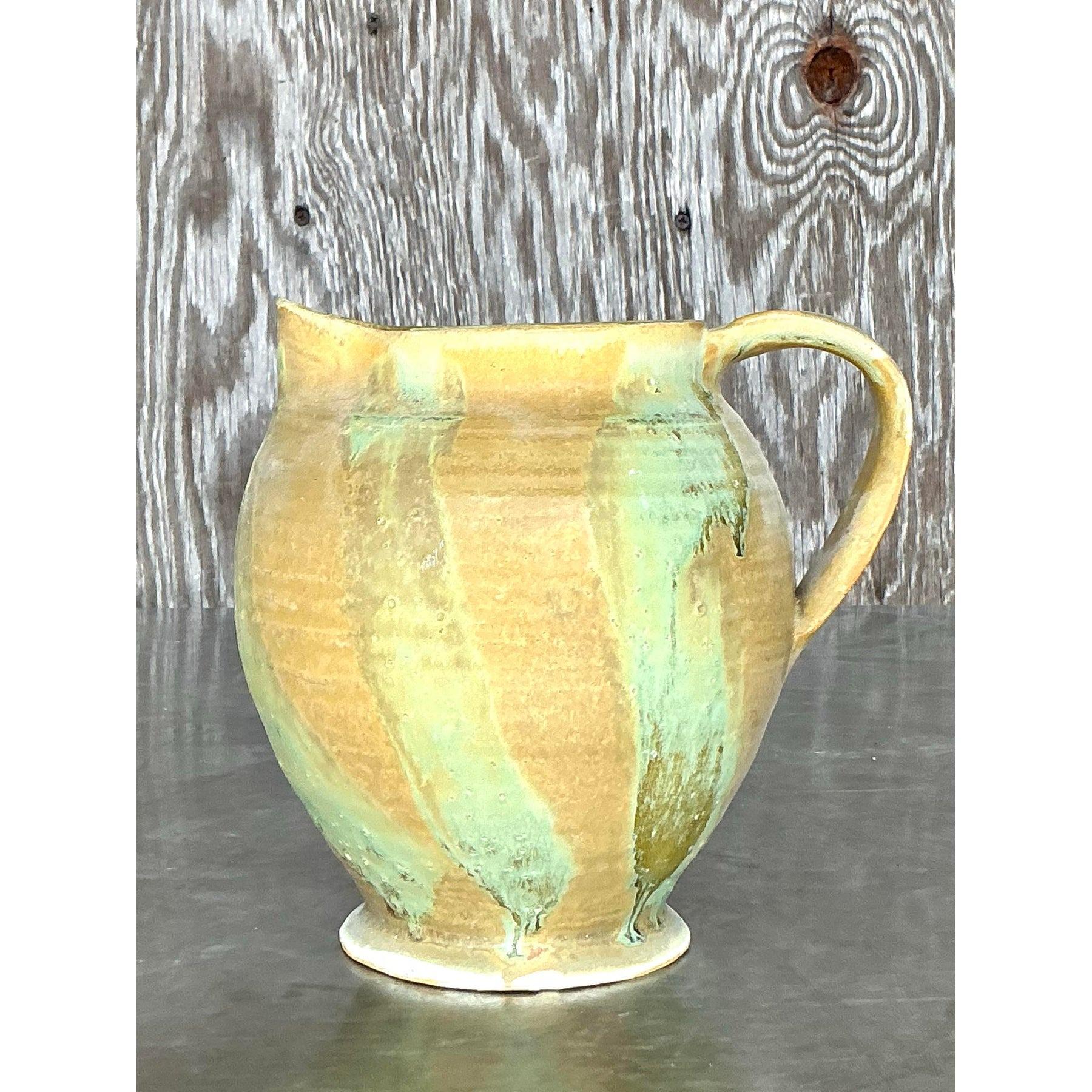 American Vintage Boho Original Studio Pottery Pitcher For Sale