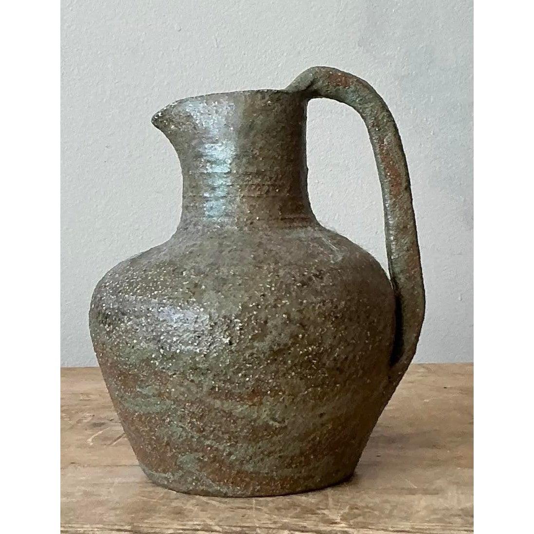 Mid-Century Modern Vintage Boho Original Studio Pottery Pitcher For Sale