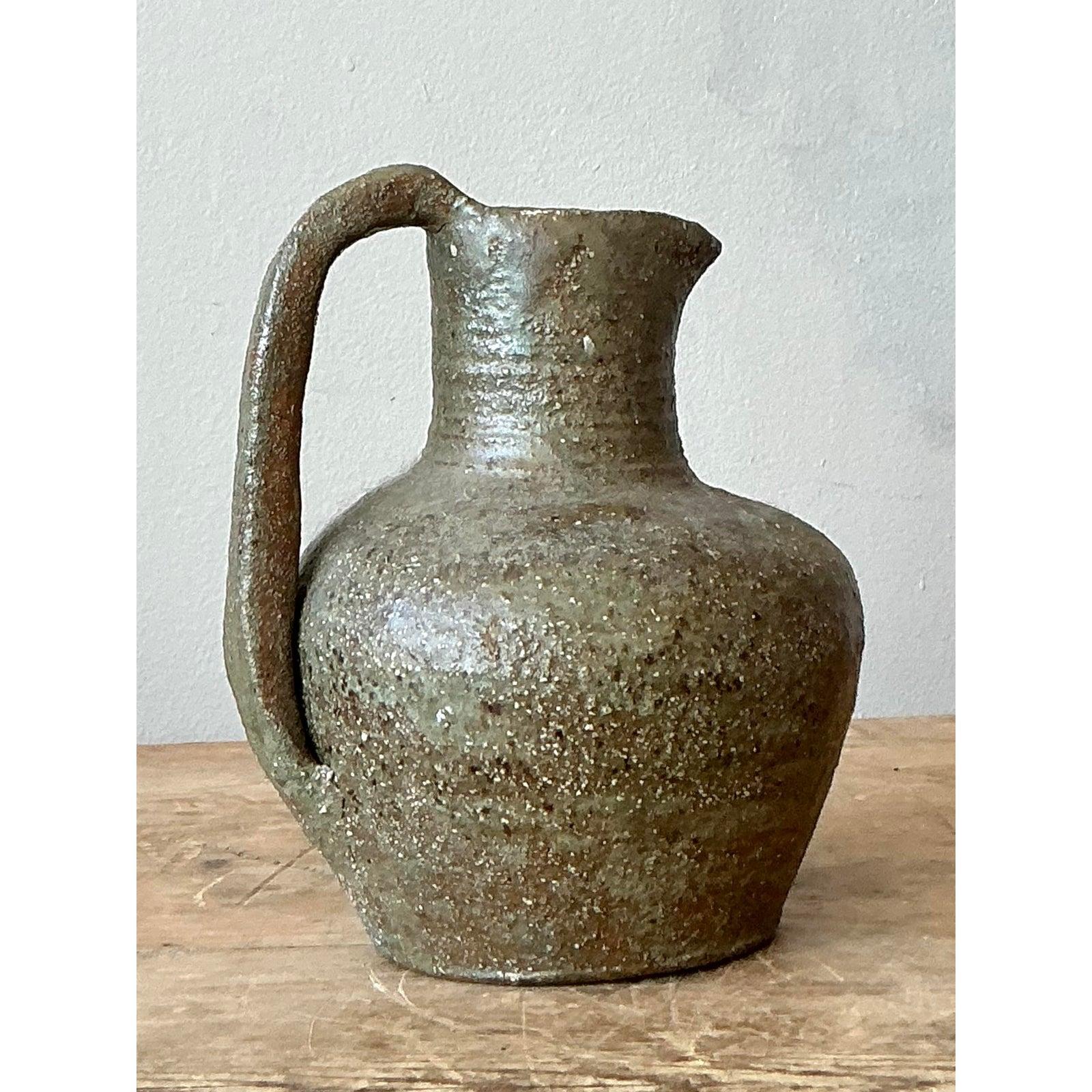 American Vintage Boho Original Studio Pottery Pitcher For Sale