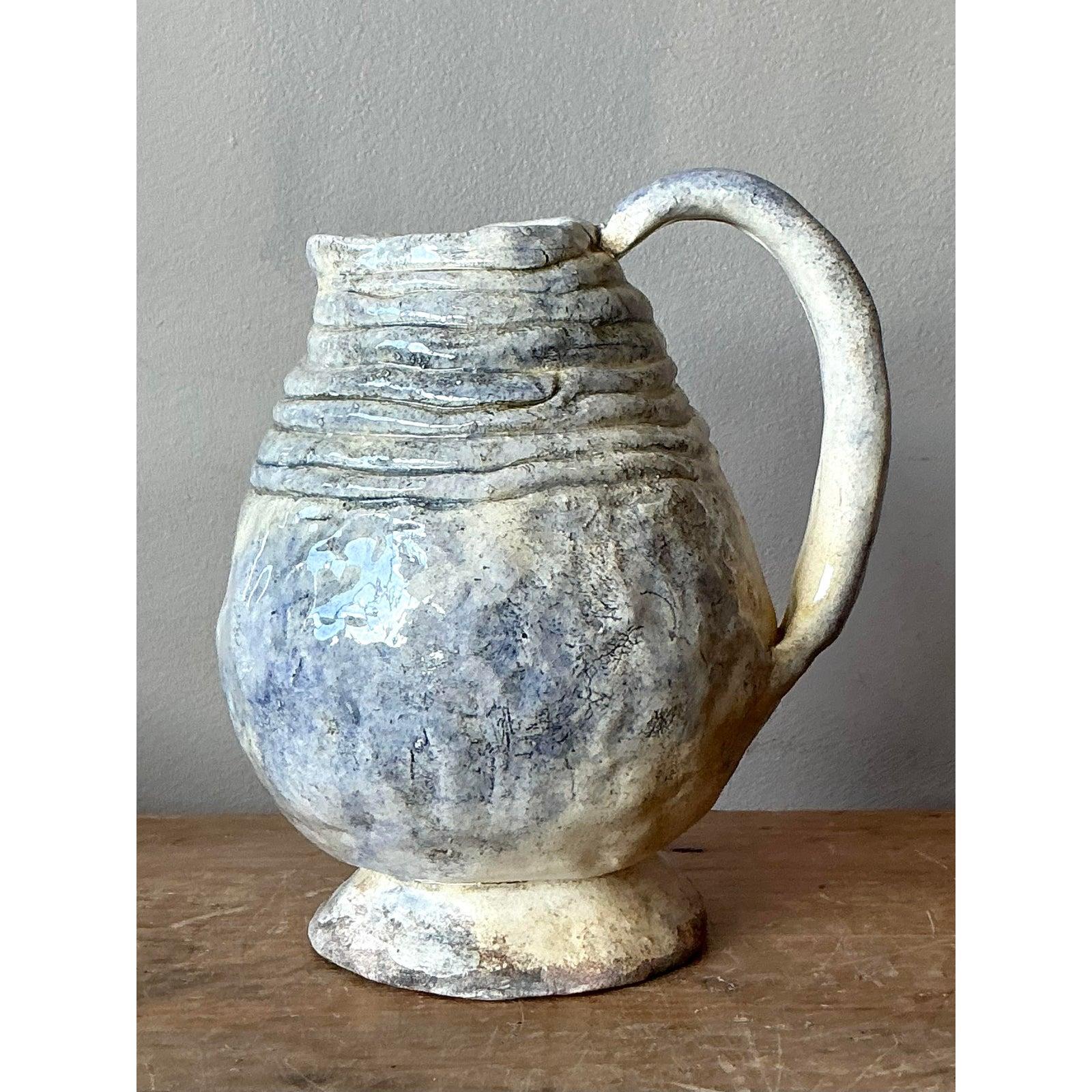 American Vintage Boho Original Studio Pottery Pitcher For Sale