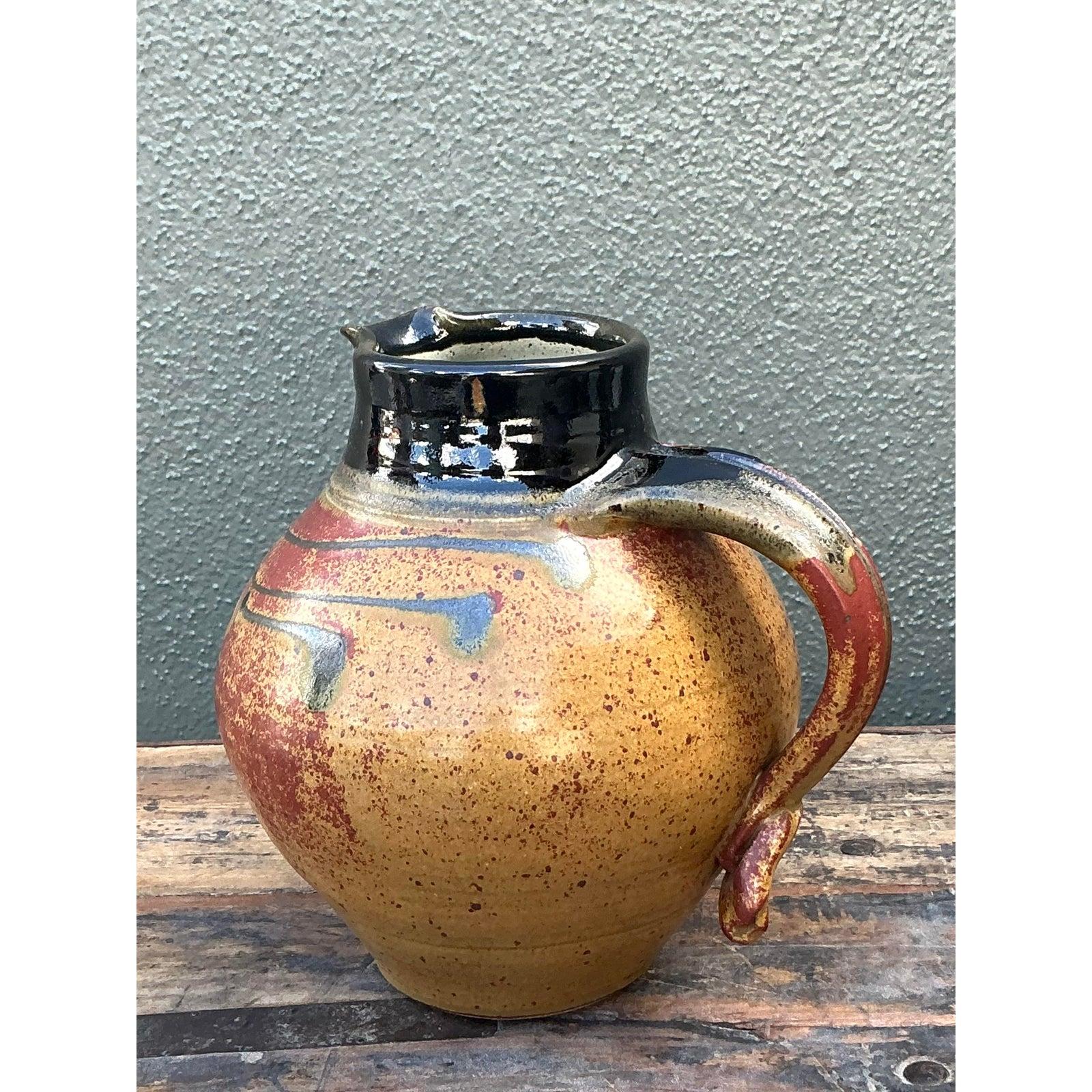 American Vintage Boho Original Studio Pottery Pitcher For Sale