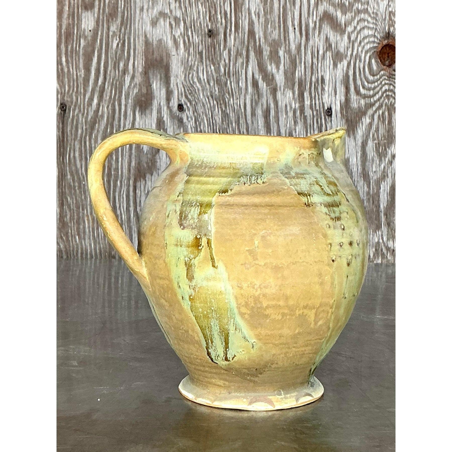 20th Century Vintage Boho Original Studio Pottery Pitcher For Sale