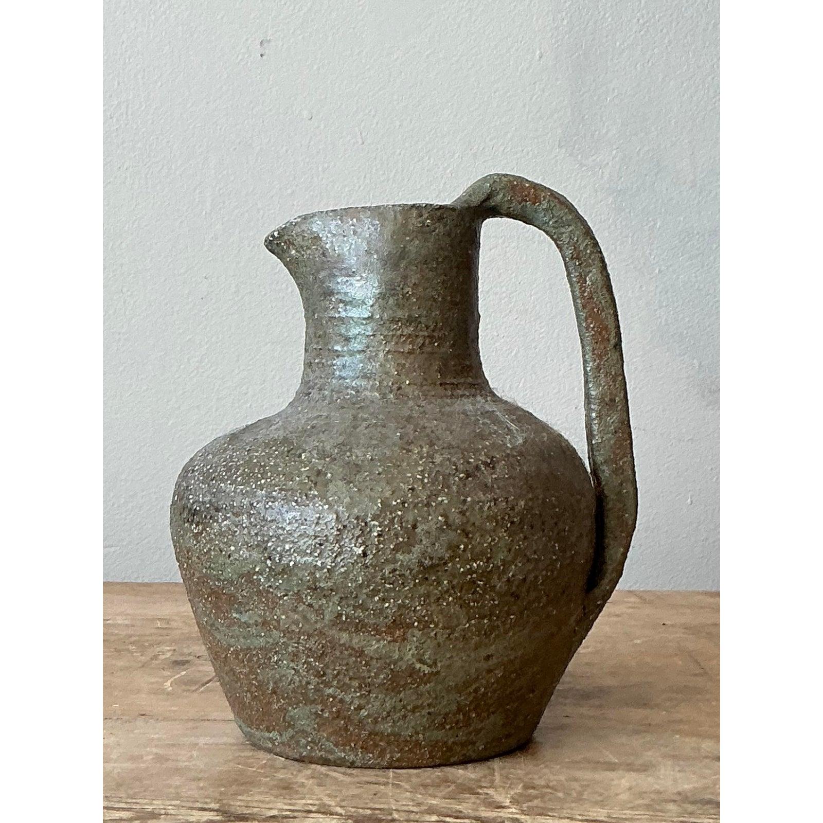 Vintage Boho Original Studio Pottery Pitcher In Good Condition For Sale In West Palm Beach, FL