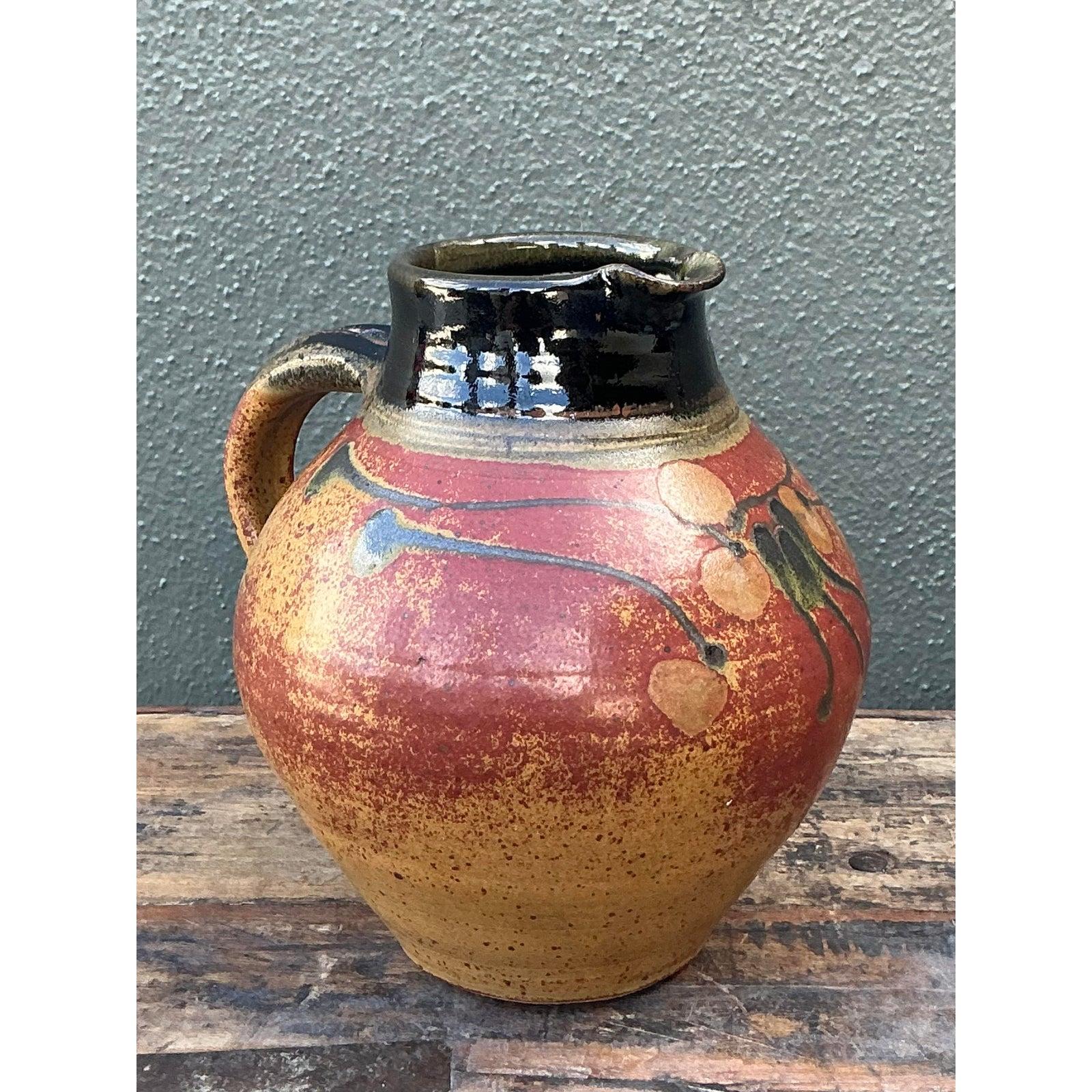 Vintage Boho Original Studio Pottery Pitcher In Good Condition For Sale In West Palm Beach, FL