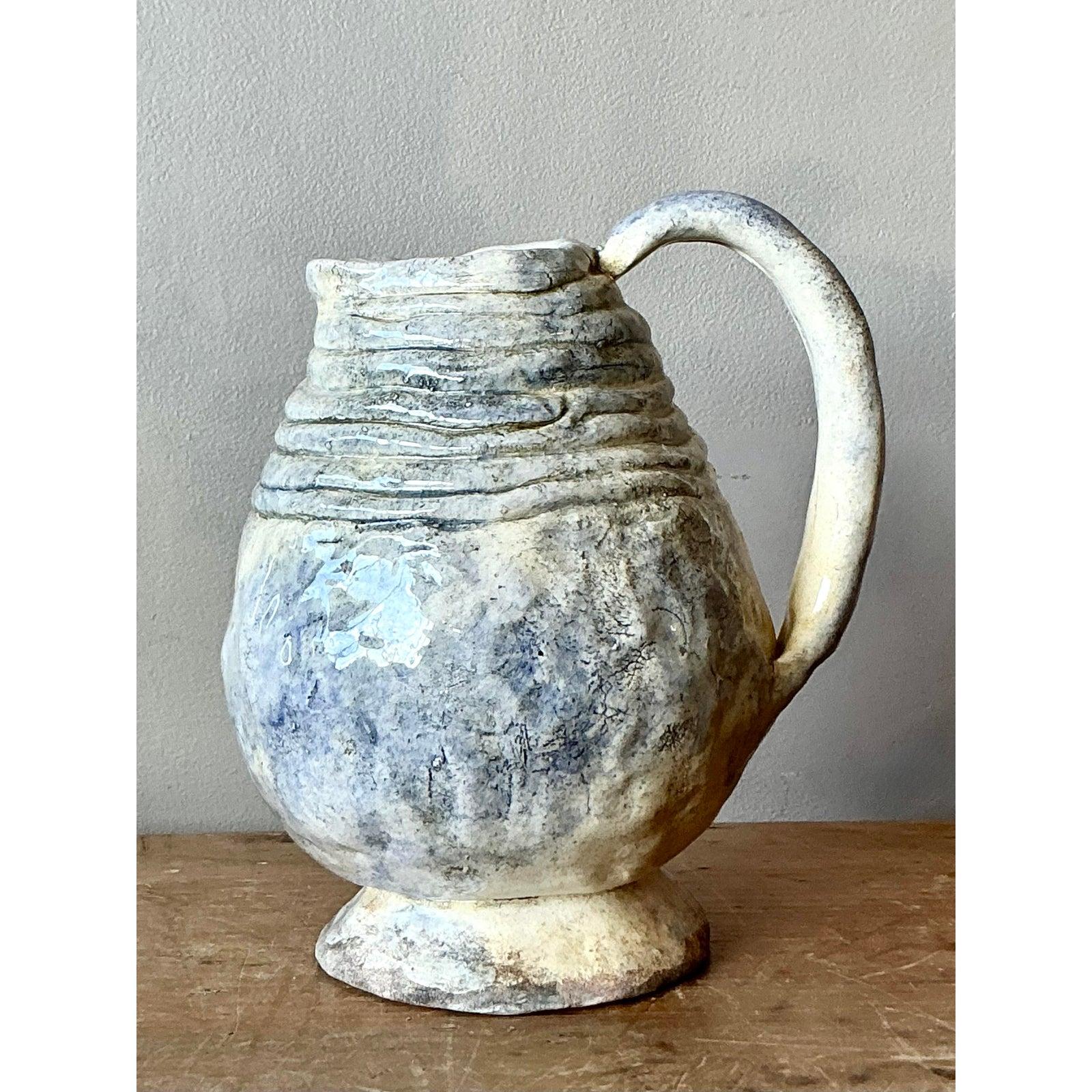 20th Century Vintage Boho Original Studio Pottery Pitcher For Sale