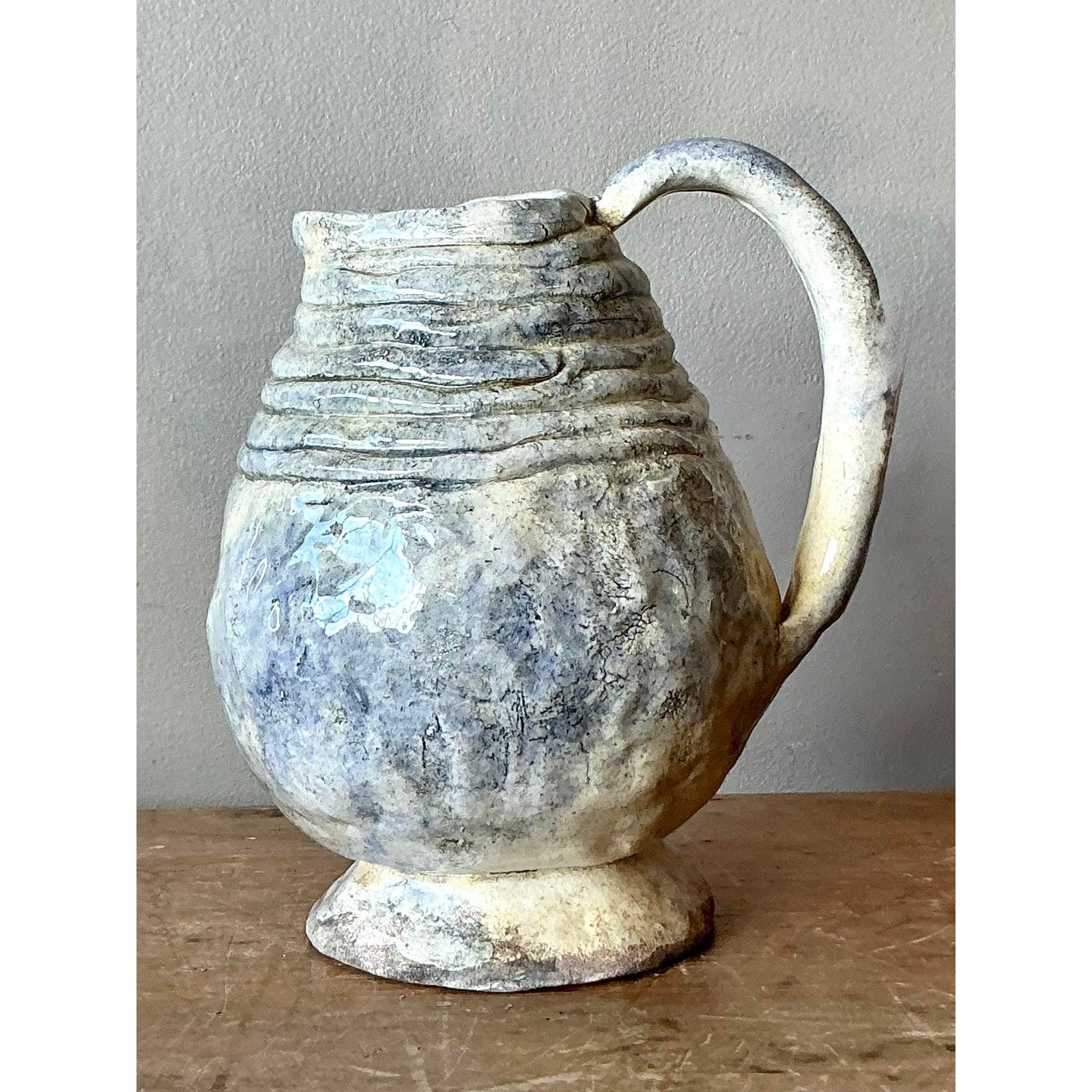 Vintage Boho Original Studio Pottery Pitcher For Sale 1