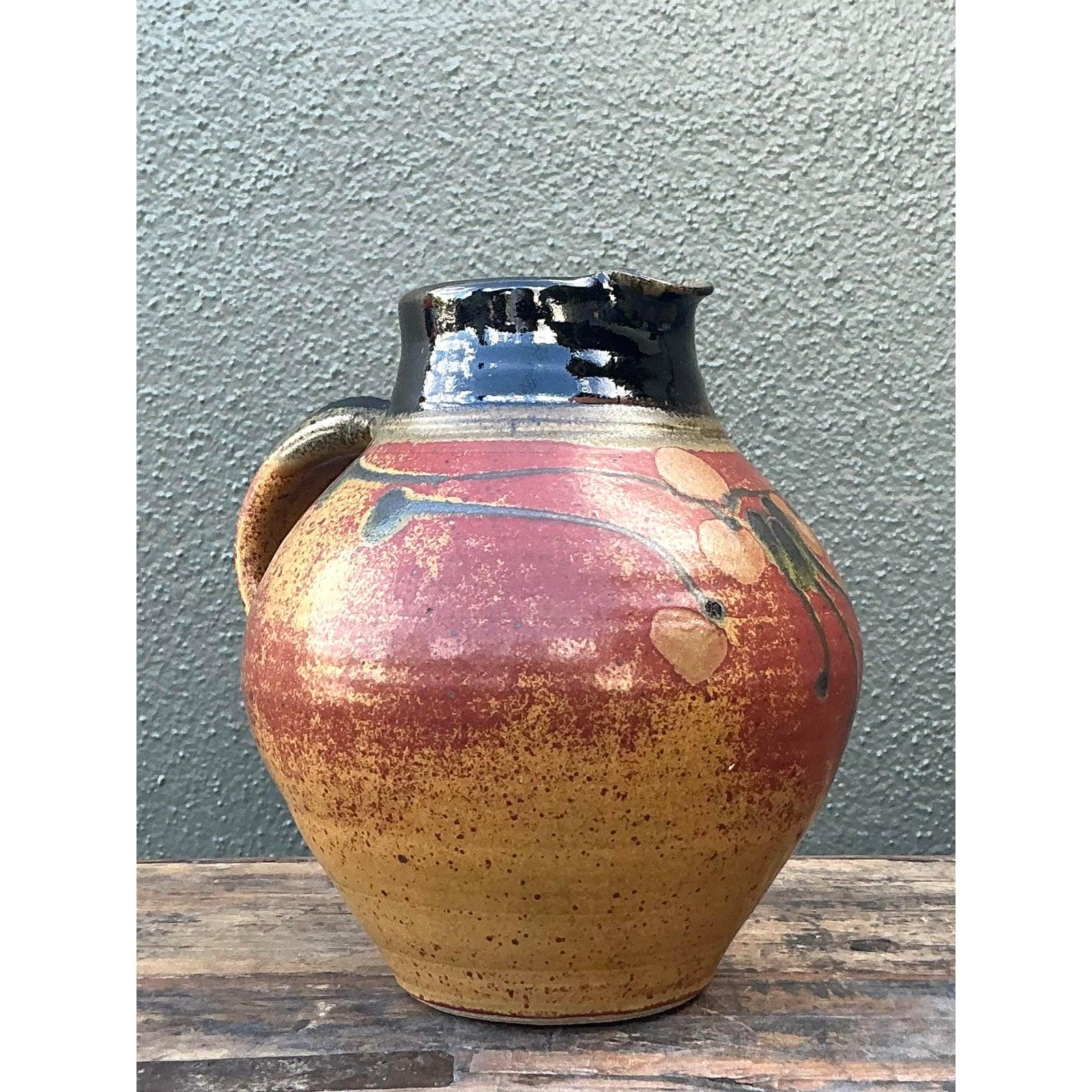 Vintage Boho Original Studio Pottery Pitcher For Sale 1