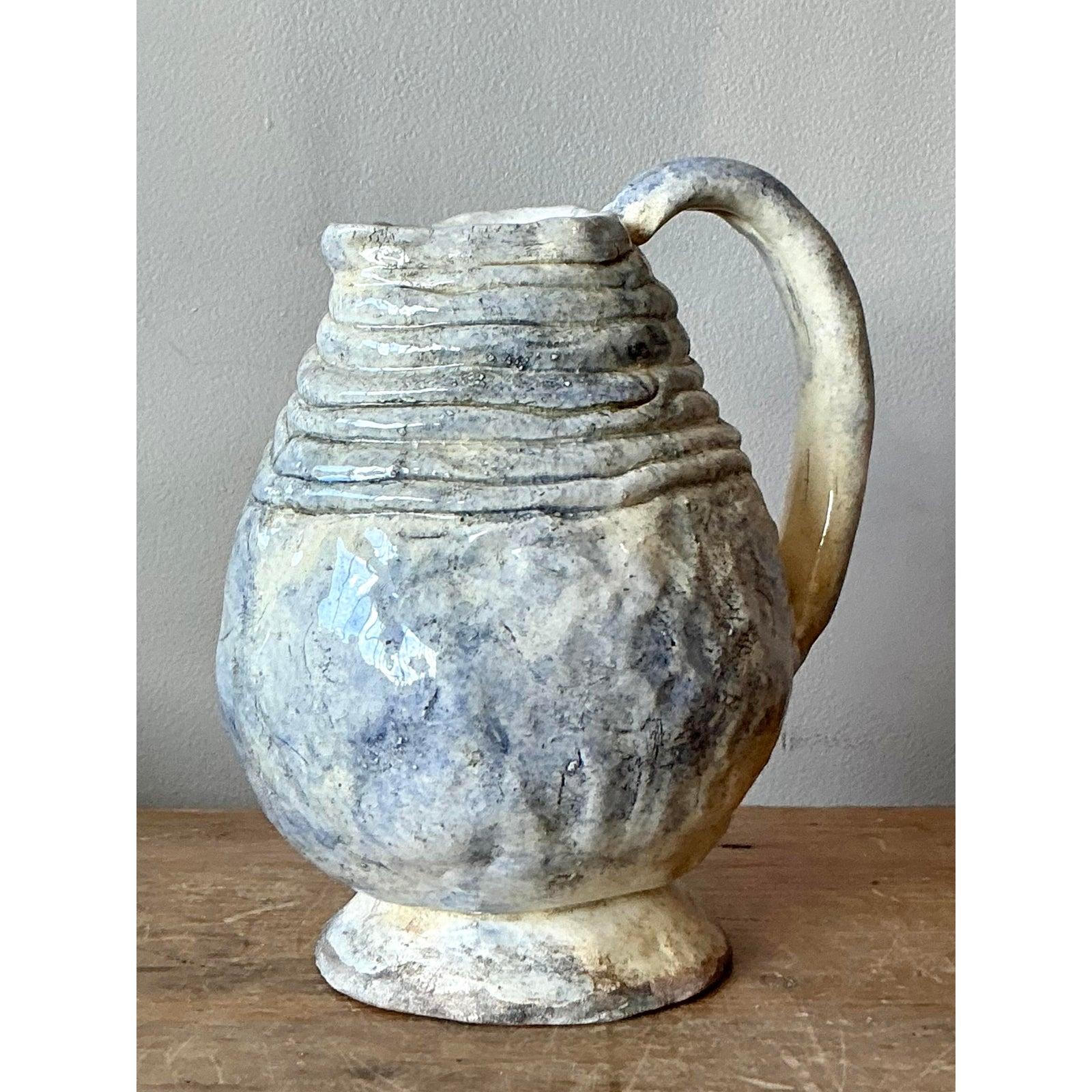 Vintage Boho Original Studio Pottery Pitcher For Sale 2