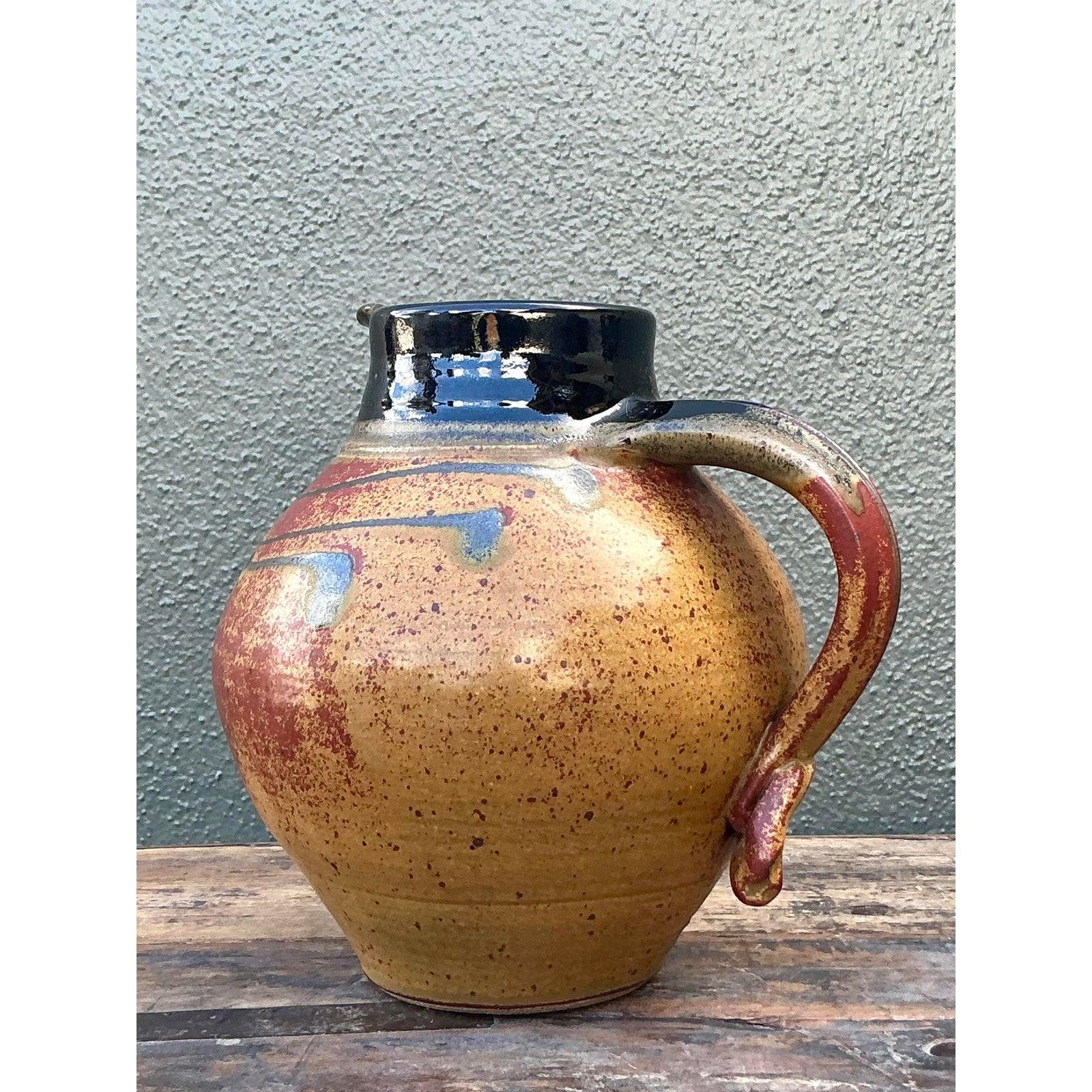 Vintage Boho Original Studio Pottery Pitcher For Sale 2