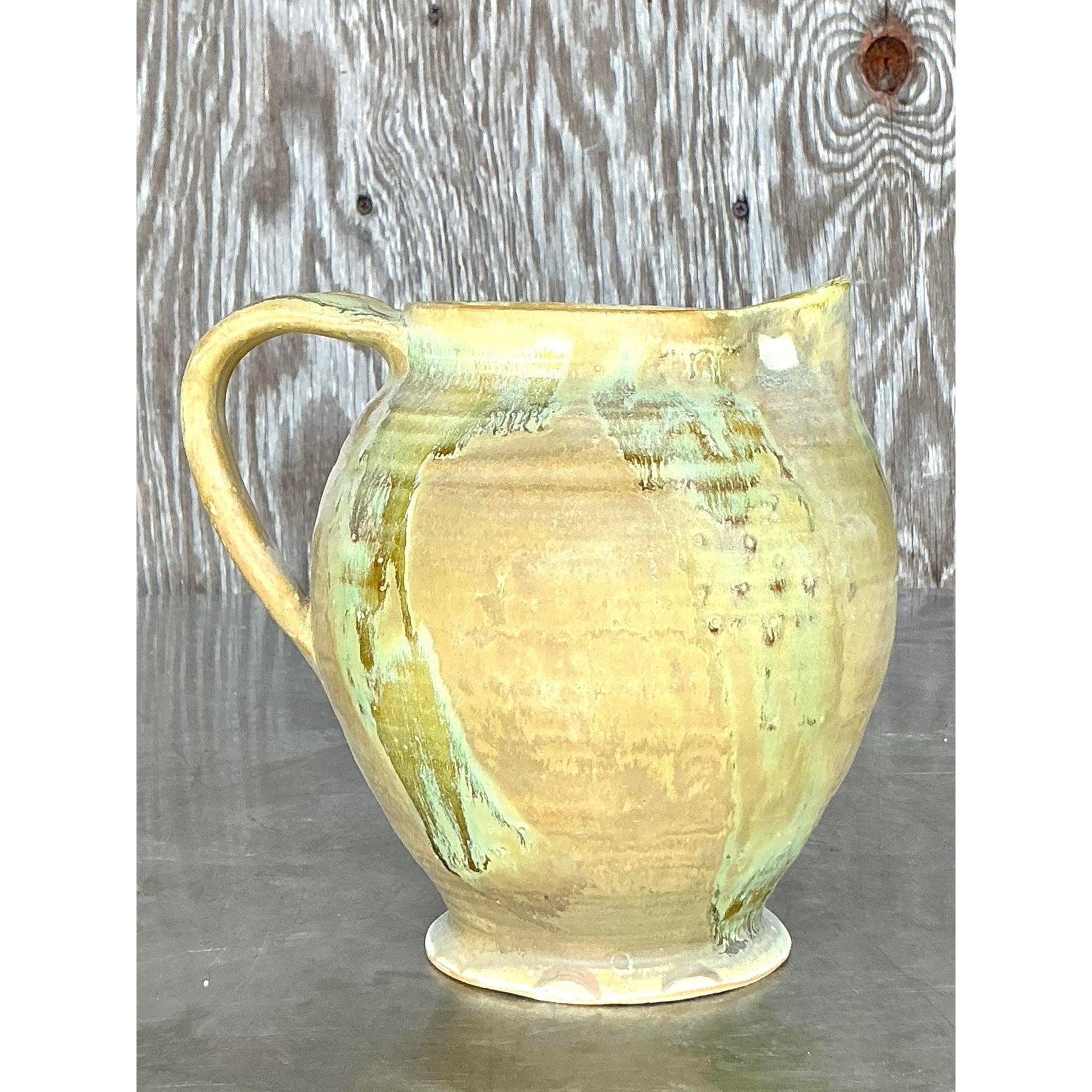 Vintage Boho Original Studio Pottery Pitcher For Sale 4