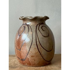 Vintage Boho Original Studio Pottery Ruffle Vase