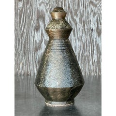 Vintage Boho Original Studio Pottery Scored Vase