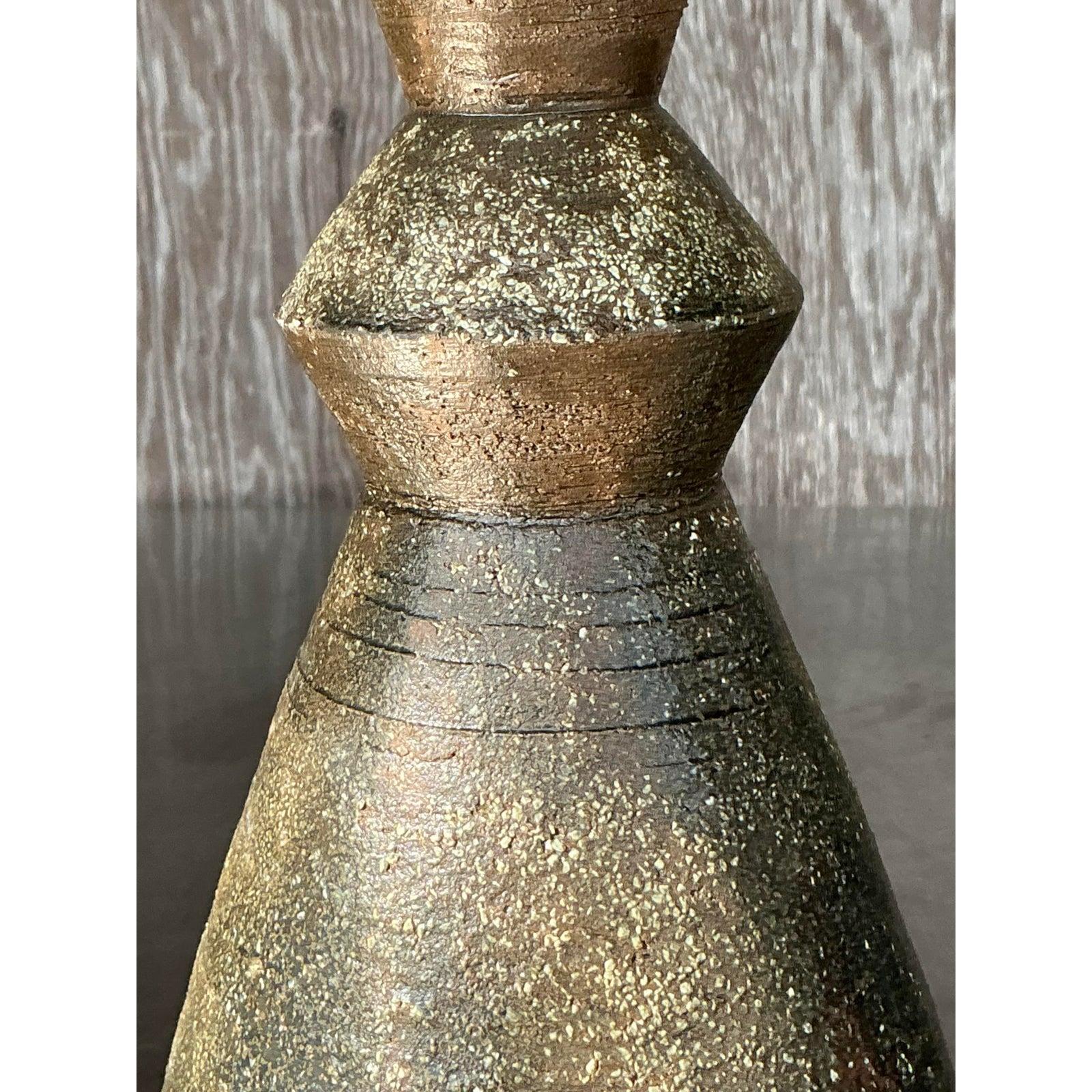 Americano Vaso d'epoca Boho Original Studio Pottery Scored in vendita