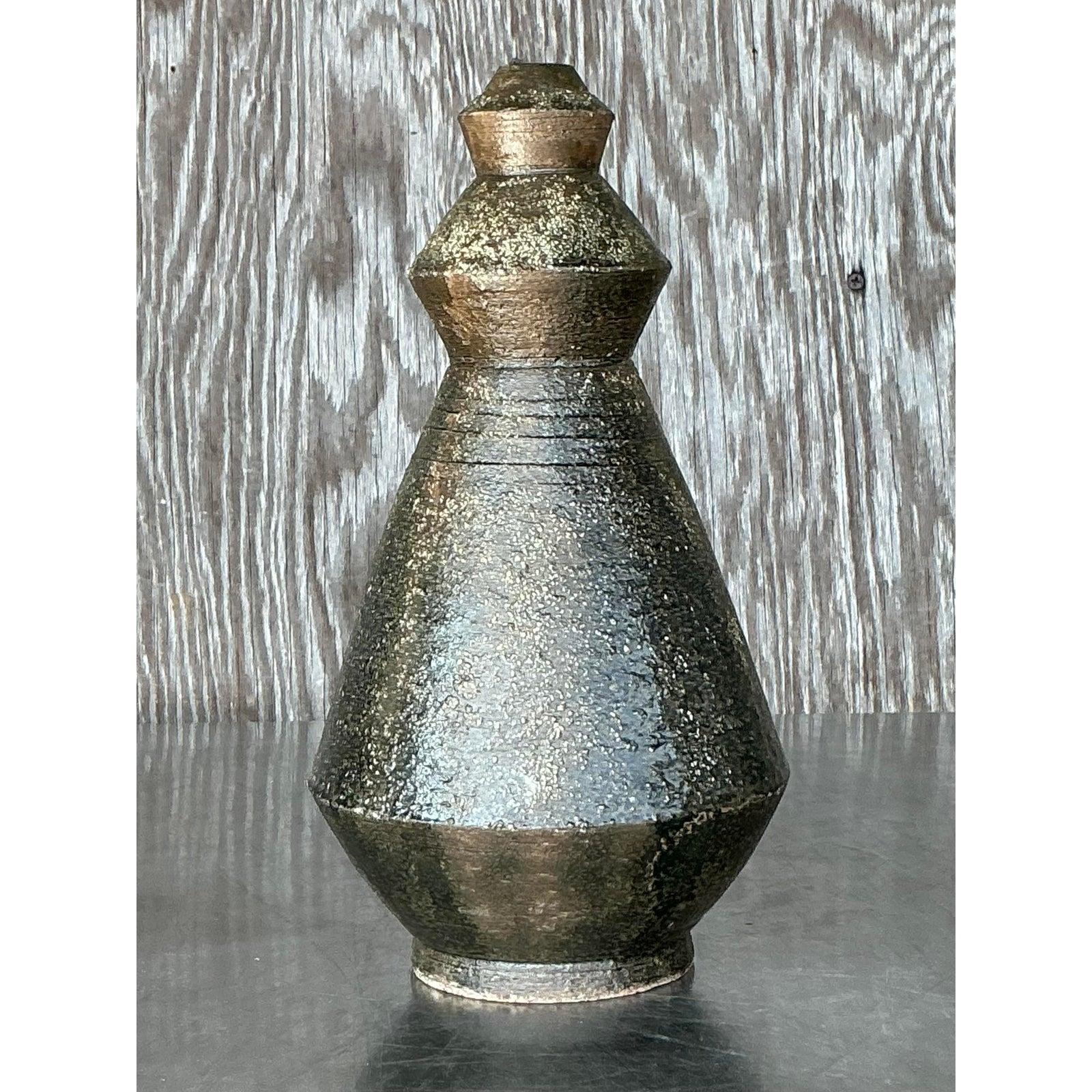 Vaso d'epoca Boho Original Studio Pottery Scored In condizioni buone in vendita a west palm beach, FL